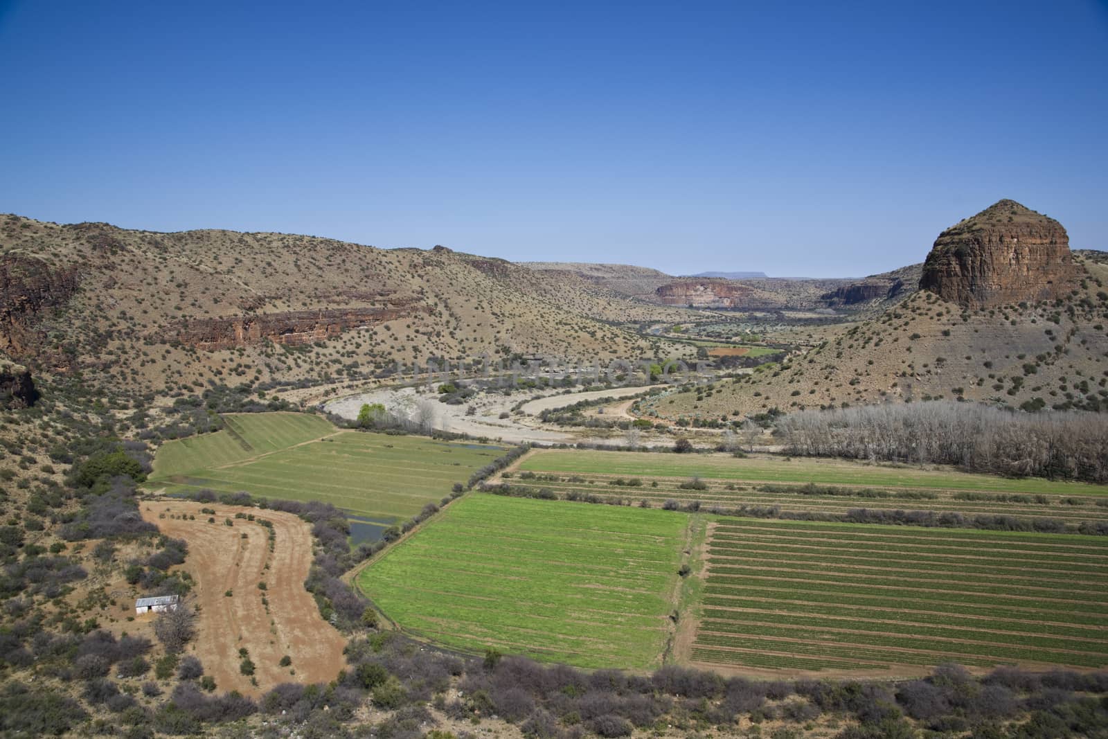 Farming in a wide river valley in the Karoo. South Africa