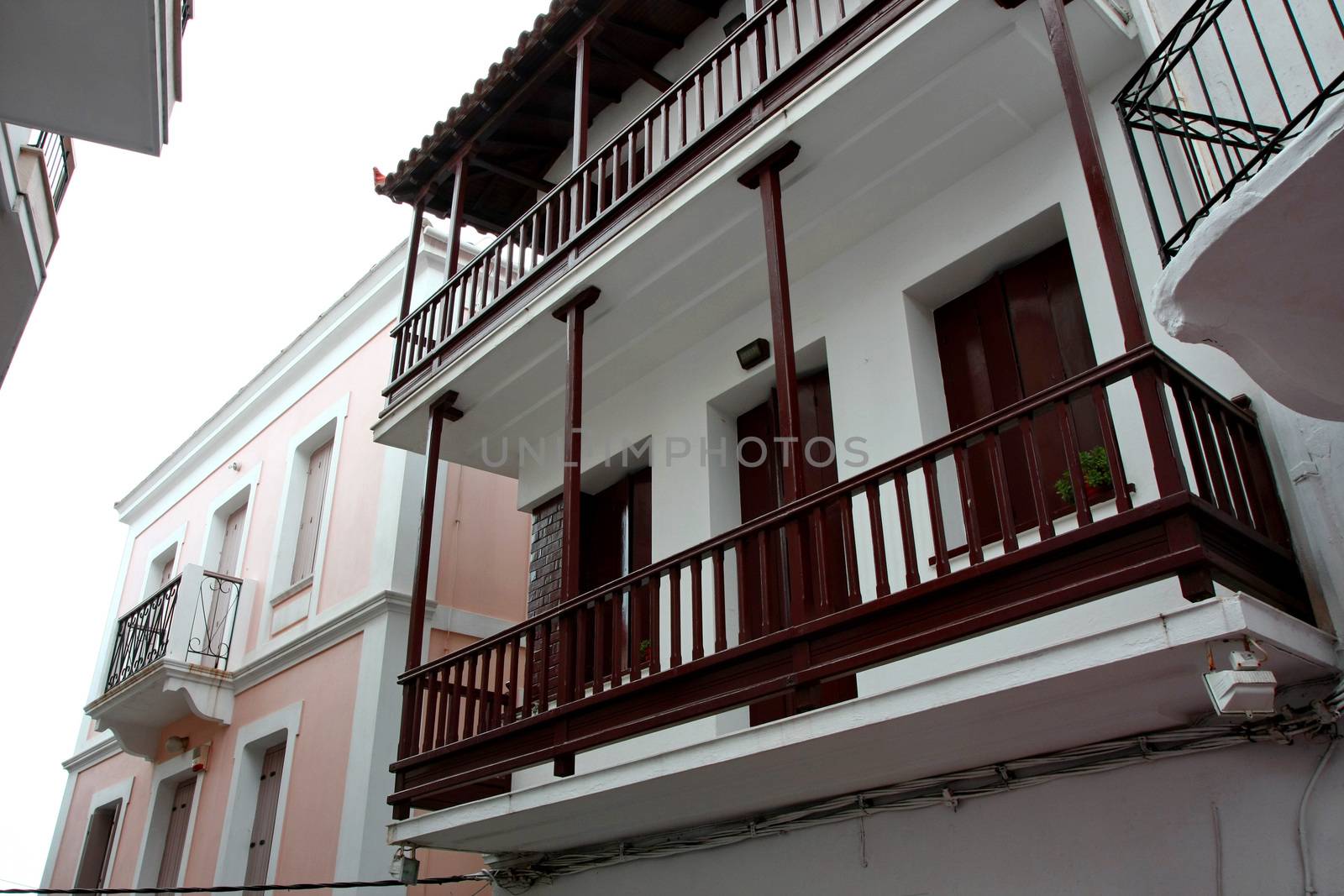 Mix of ancient Greek and Turkish architecture in Skopelos city,Greece