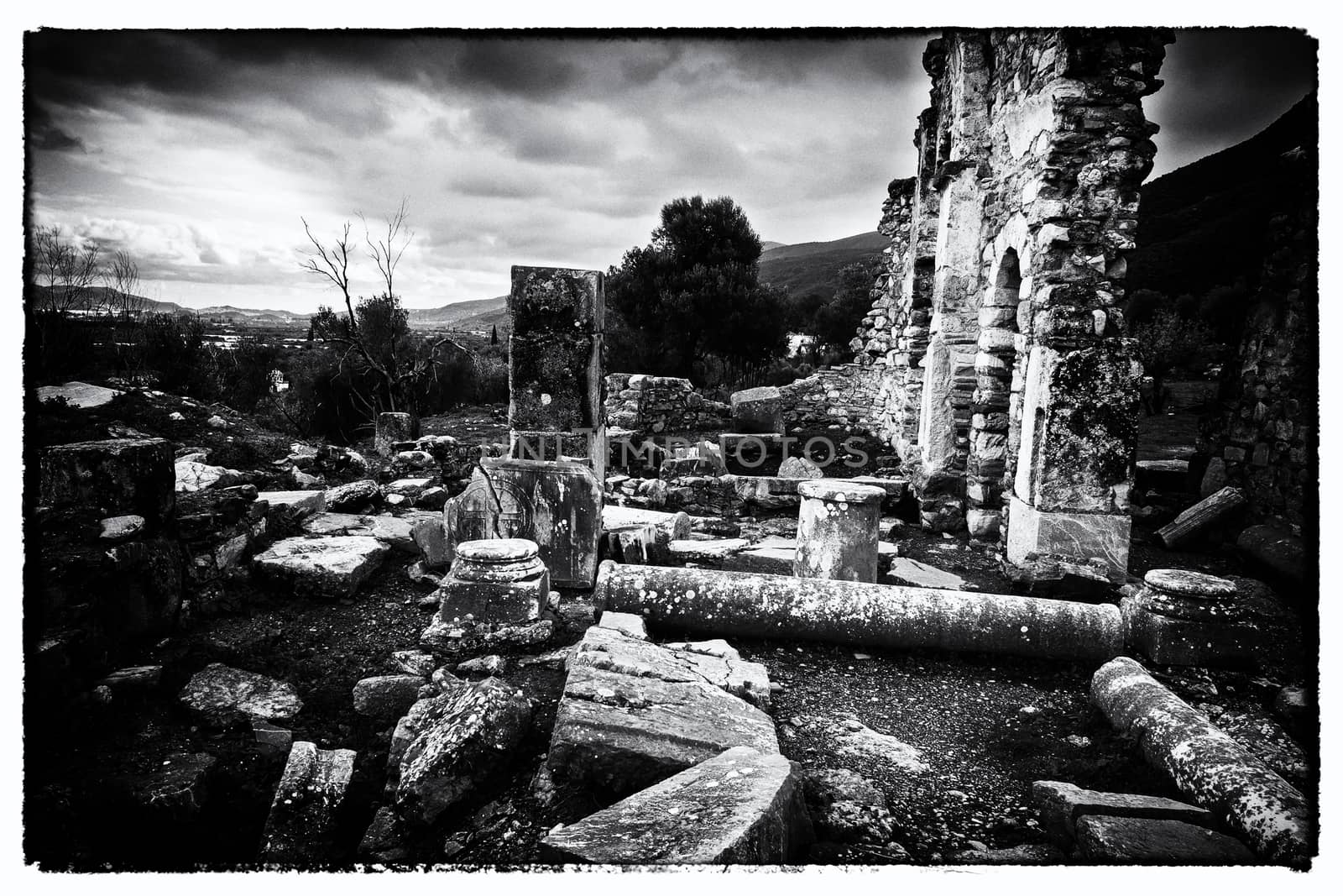 Black and White Ancient Troizina Ruins, Greece by ankarb