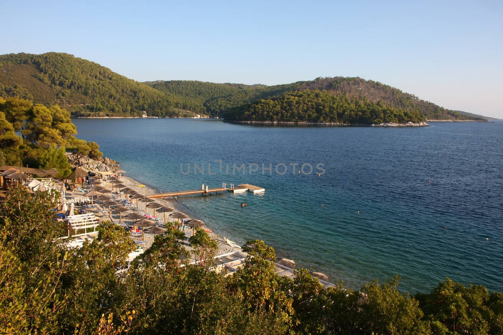 View on the beach and environment at Adrina Beach resort on Skopelos island,Greece