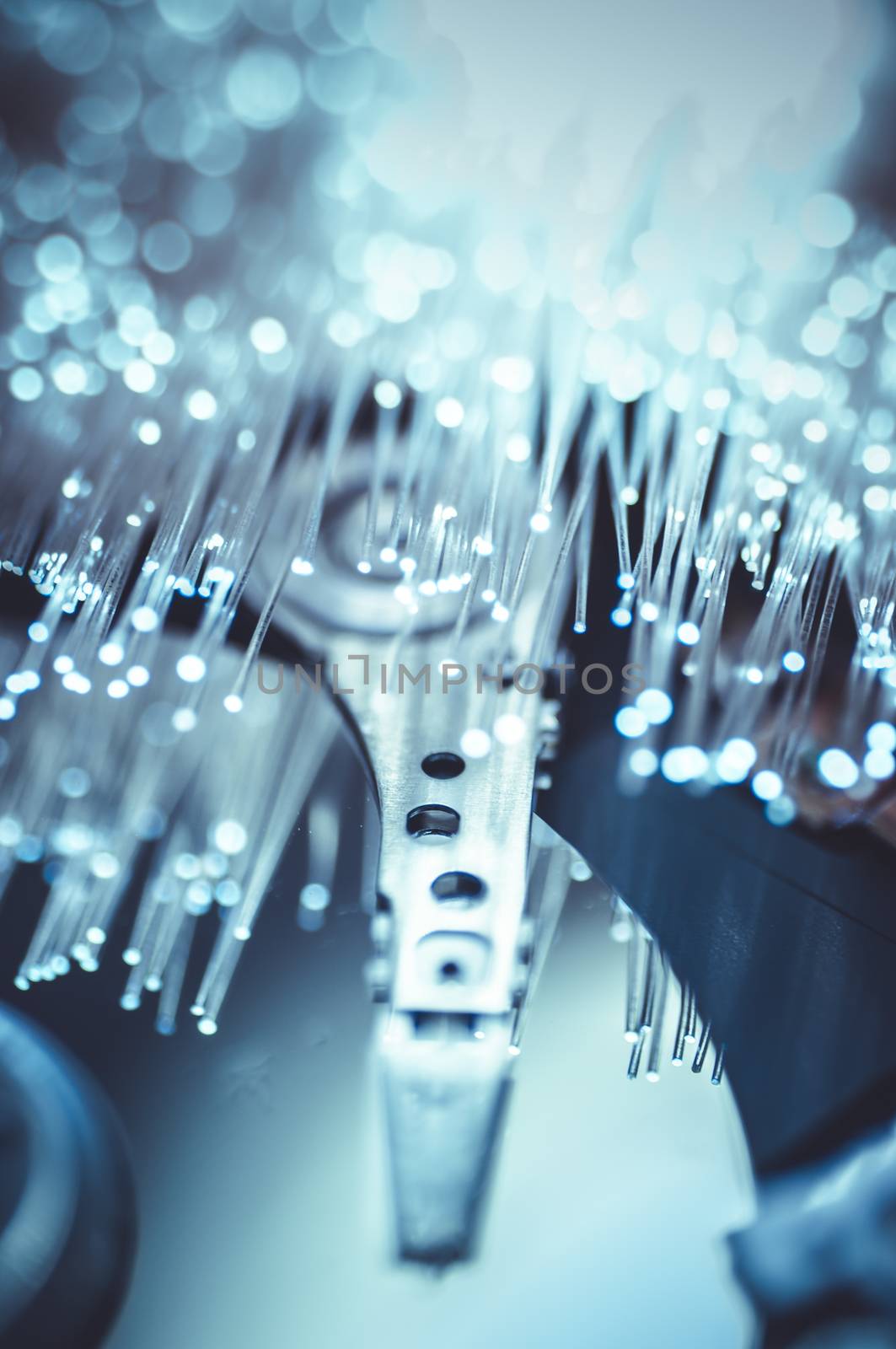 electronics, mechanism inside hard disk with fiber optic lights