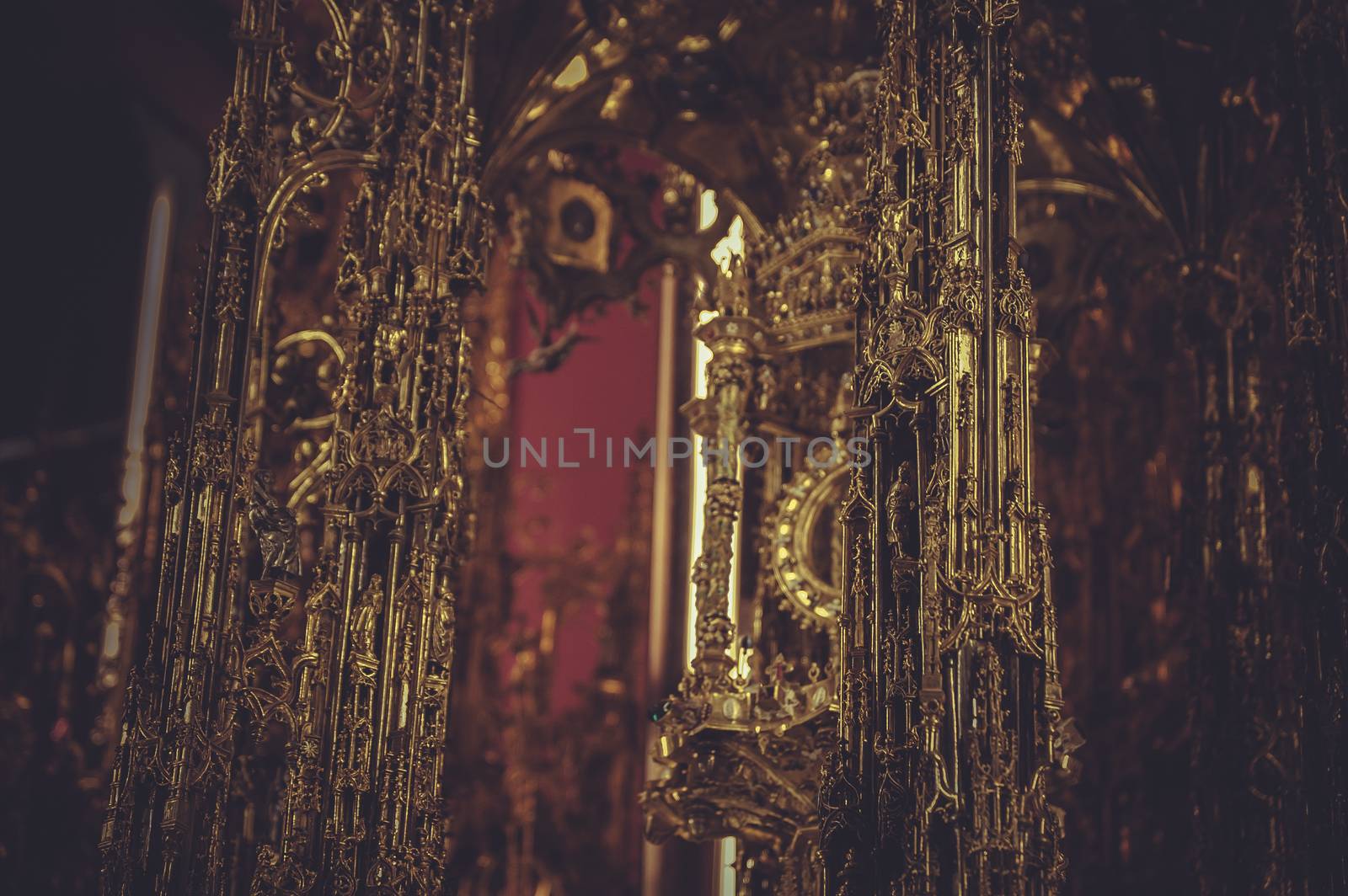 treasures of gold and precious jewels, cross and religious symbo by FernandoCortes
