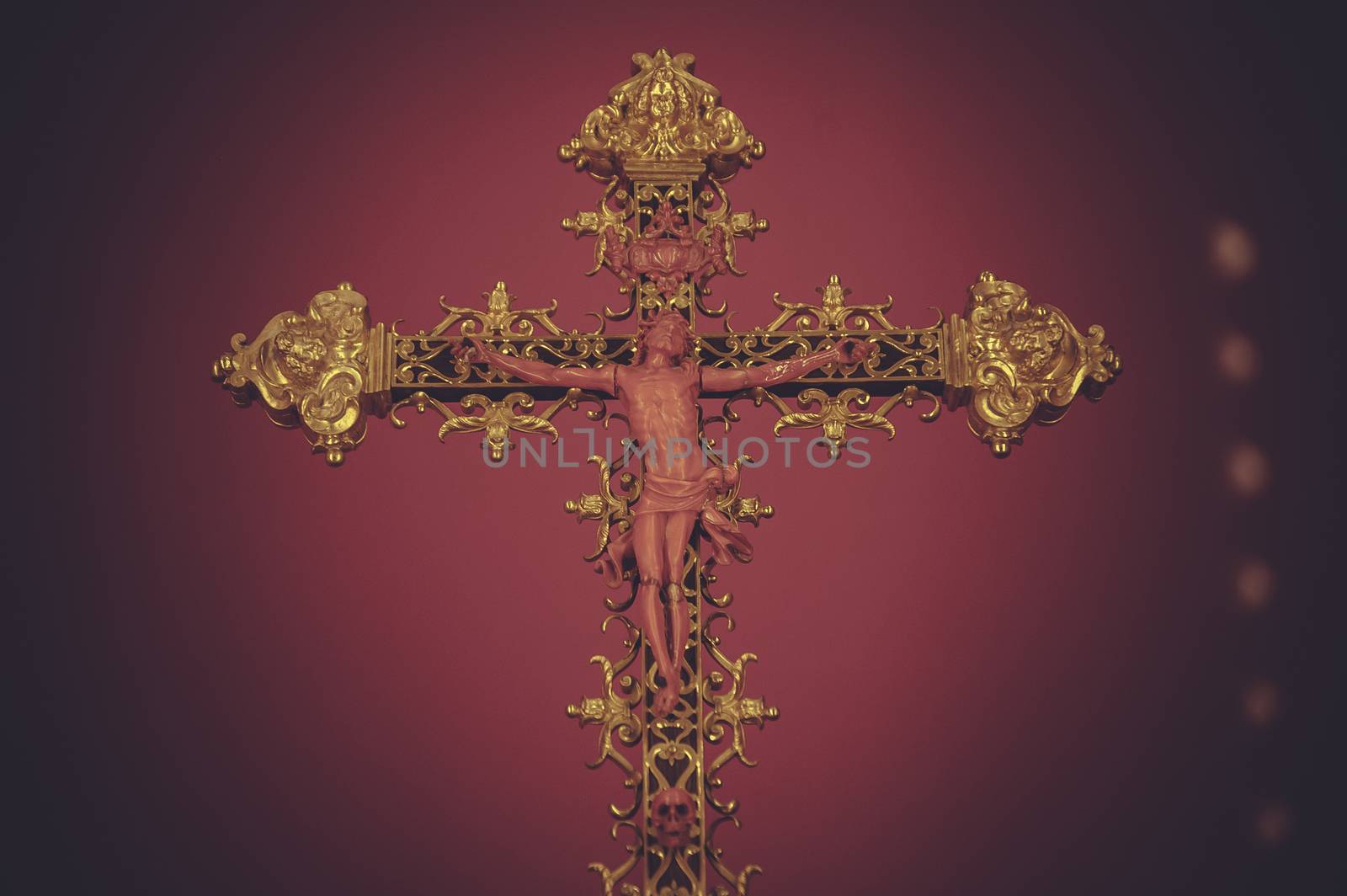 treasures of gold and precious jewels, cross and religious symbo by FernandoCortes