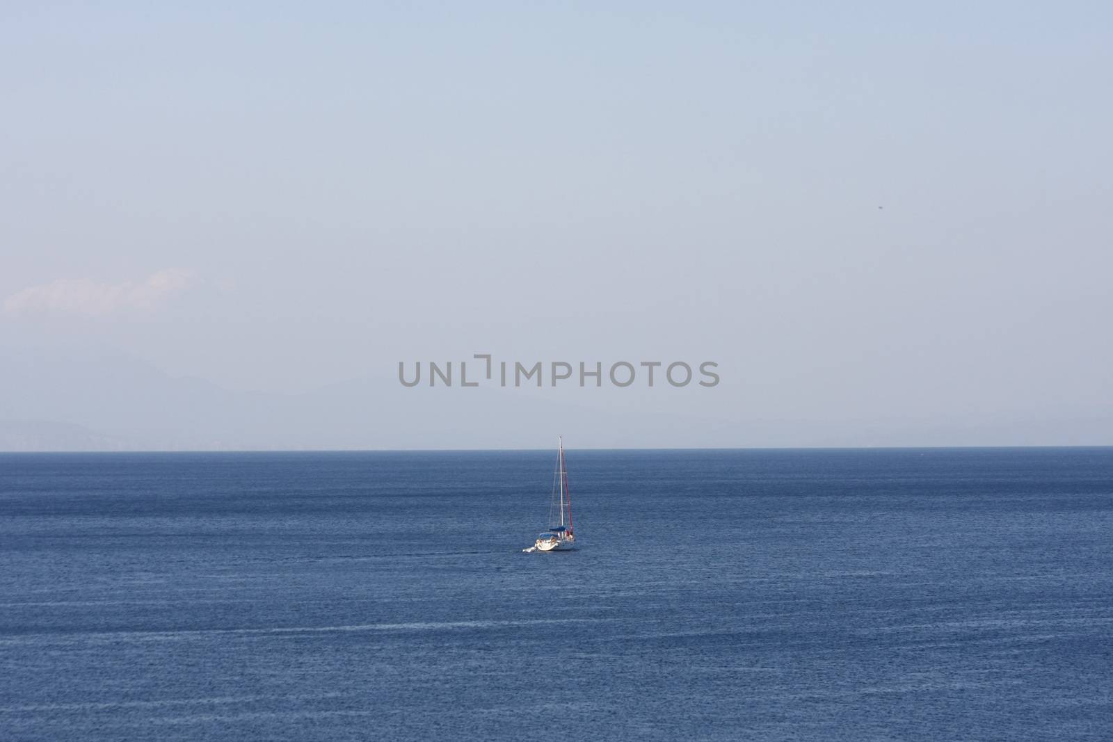 Lonely saleboat at the sea,Skopelos island,Greece