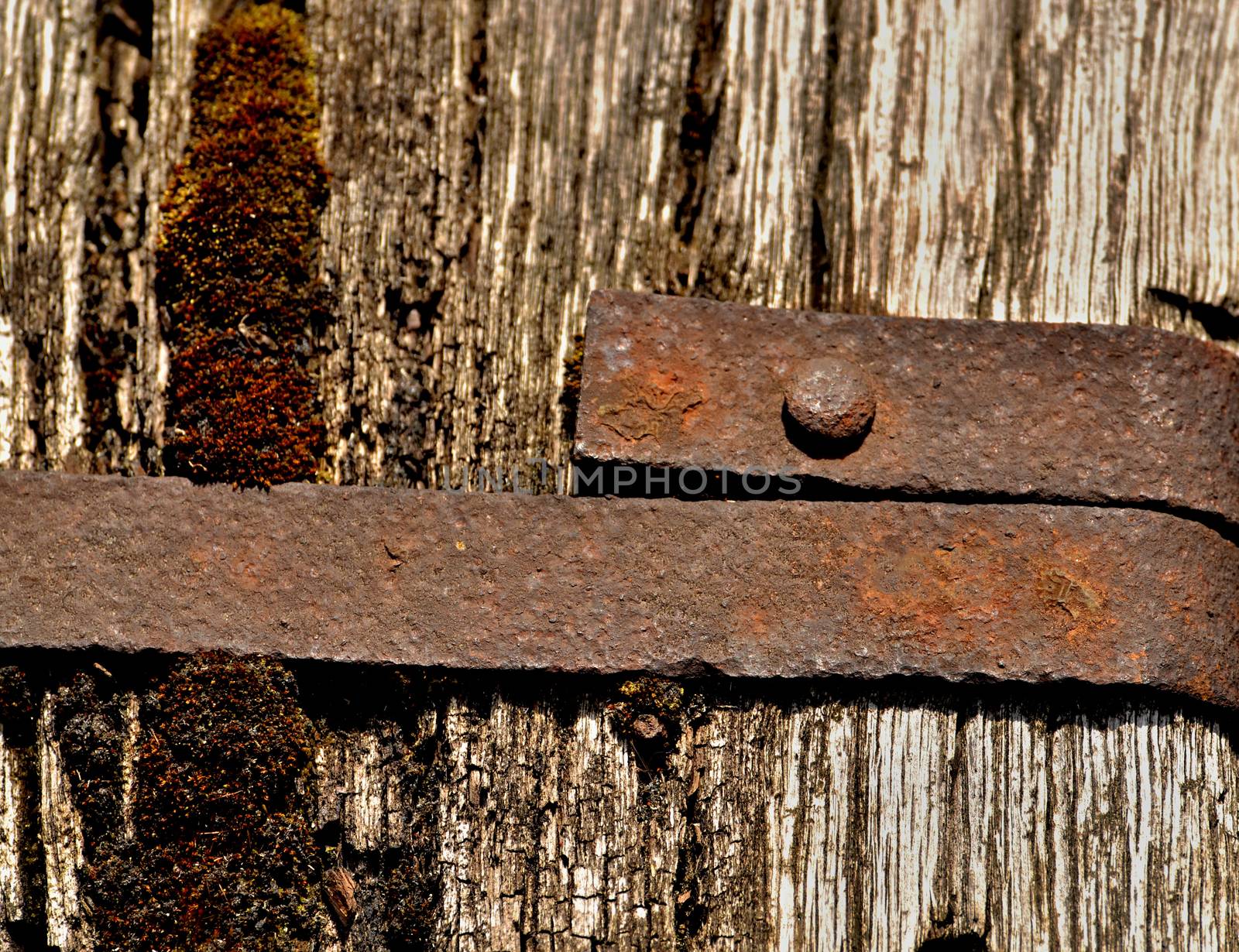 background a banded old rusty iron strip material wood