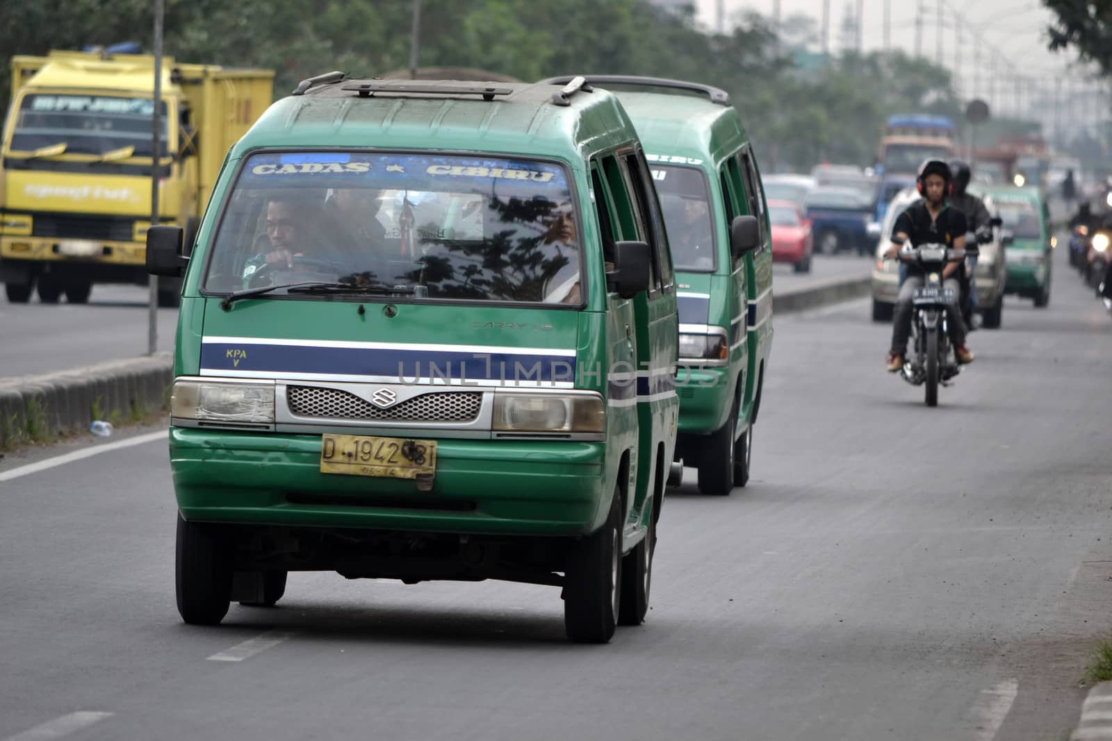 bandung, indonesia-june 5, 2014-public transportation in bandung city called angkot