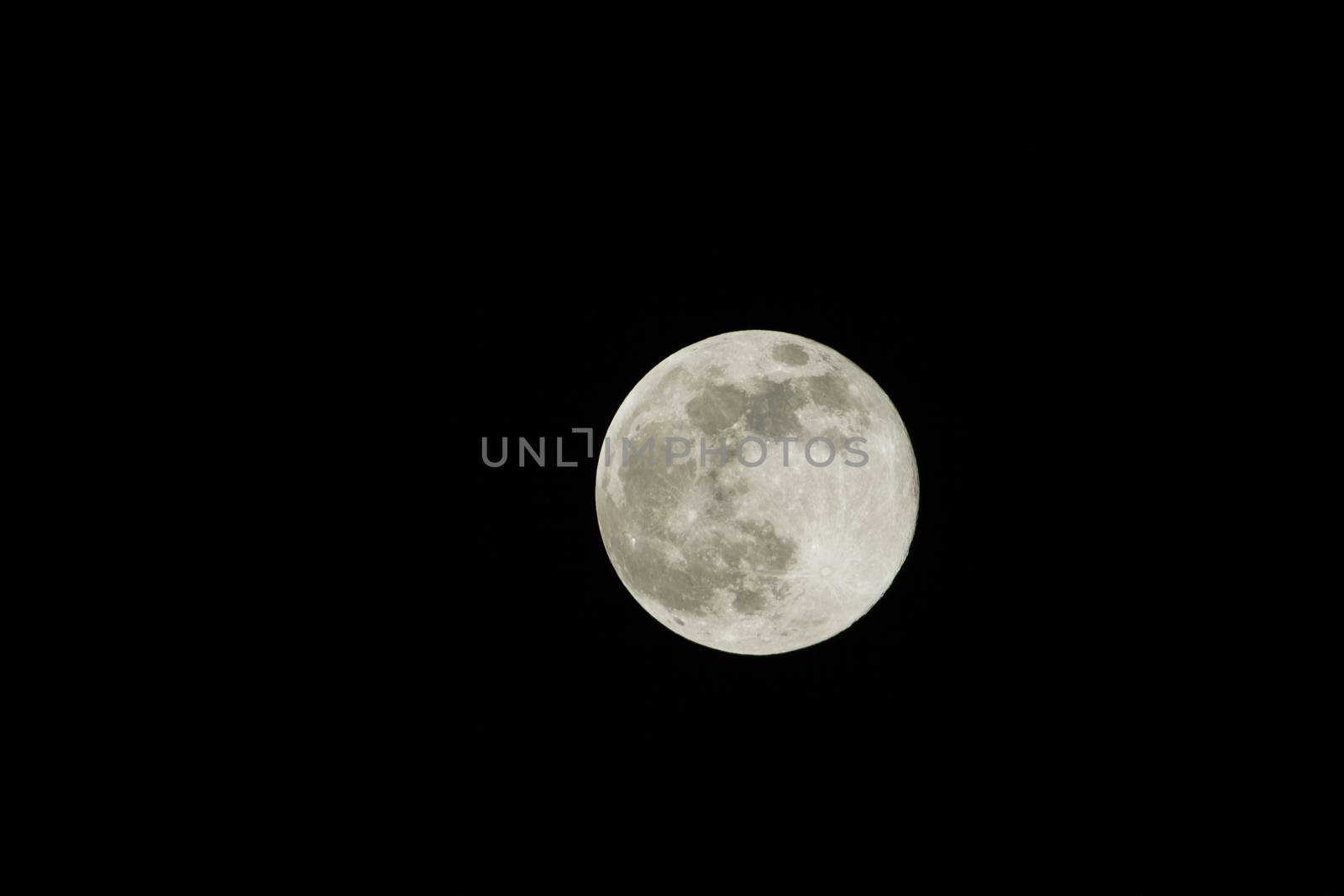 Full moon in pit black sky seen through 560mm lens