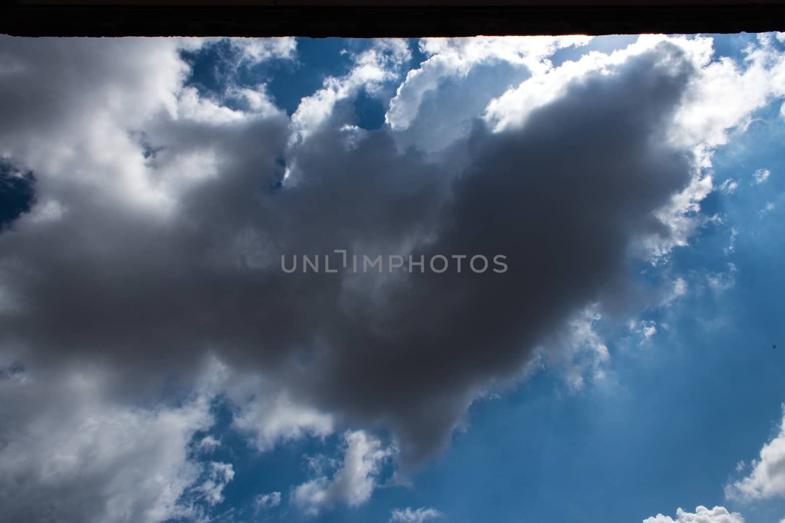 Tropical blue sky with sun and clouds in the afternoon