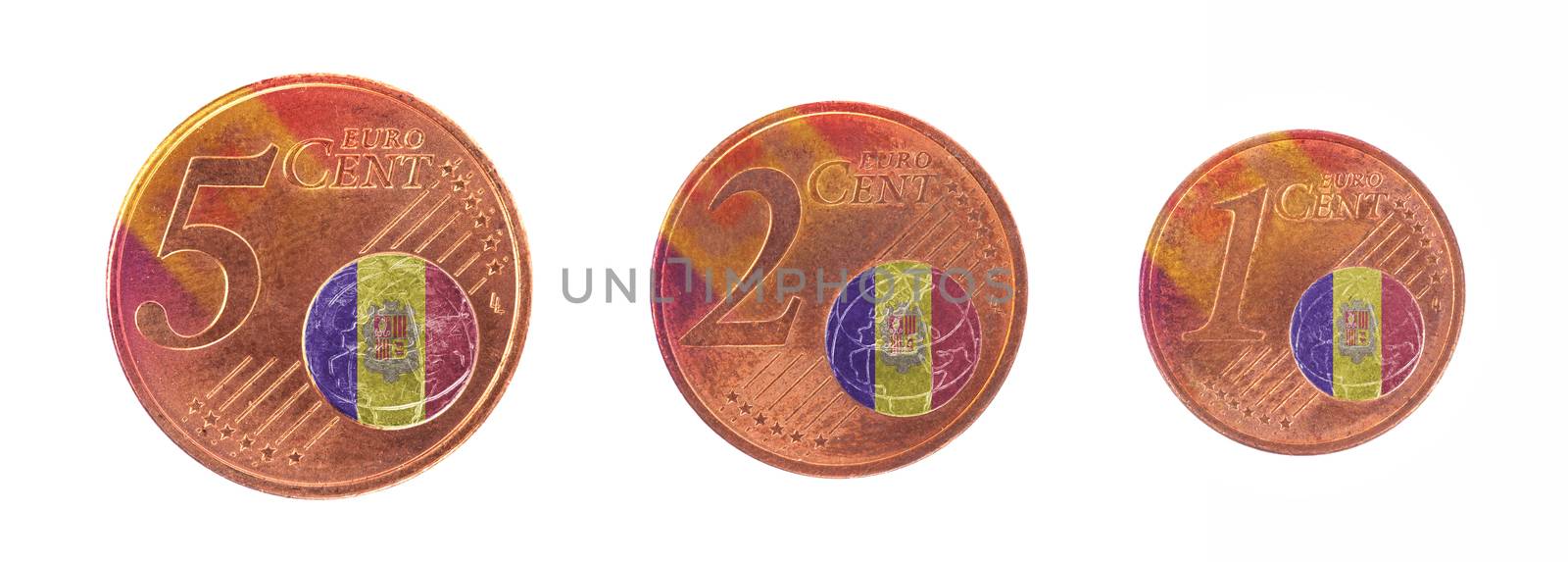 European union concept - 1, 2 and 5 eurocent, flag of Andorra