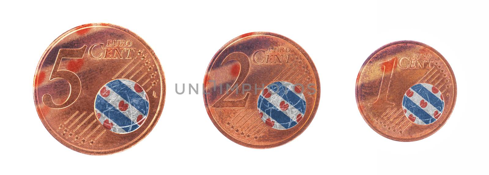 European union concept - 1, 2 and 5 eurocent, flag of Friesland