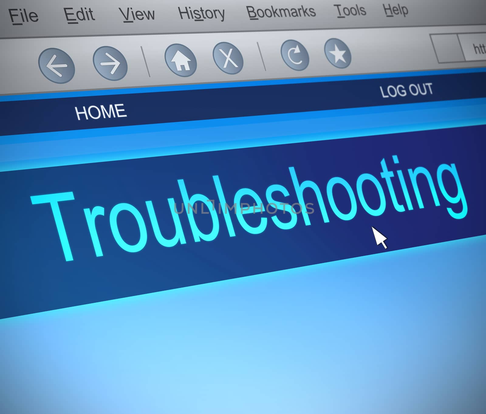 Illustration depicting a computer screen capture with a troubleshooting concept.