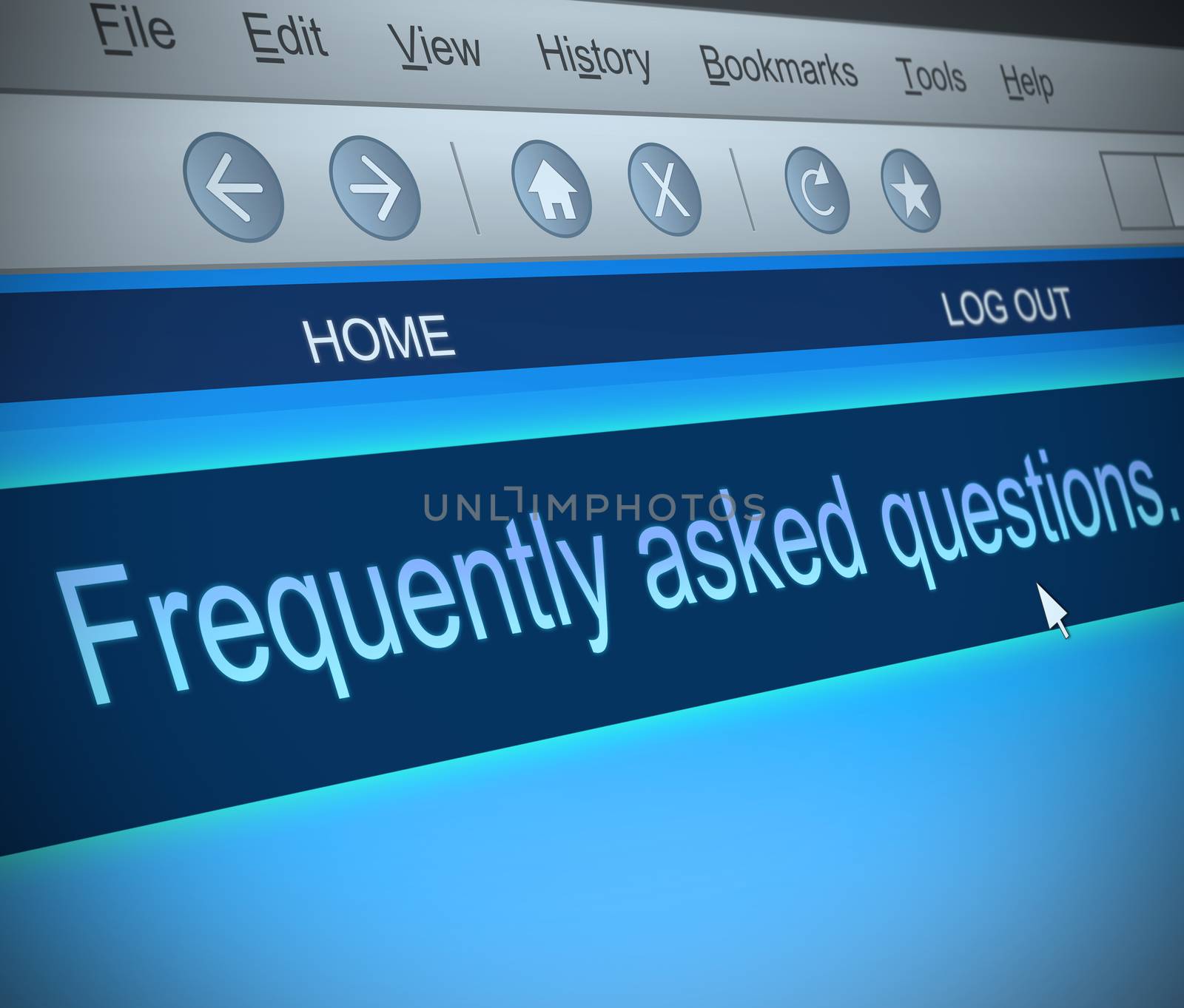 Illustration depicting a computer screen capture with an FAQ concept.