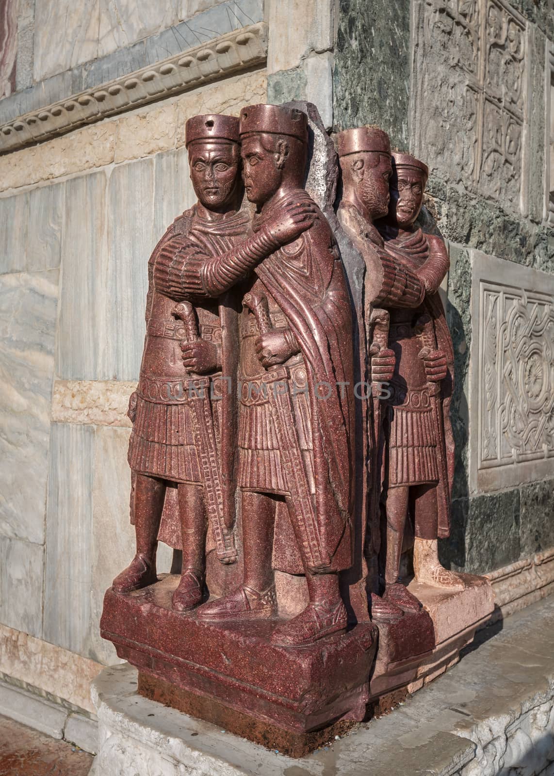 The Tetrarchs - a Porphyry Sculpture of four Roman Emperors, Sacked from the Byzantine Palace in 1204. Now located on San Marco Square in Venice, Italy
