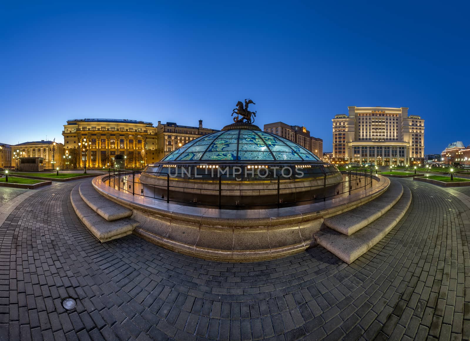 Panorama of Manege Square in the Evening, Moscow, Russia