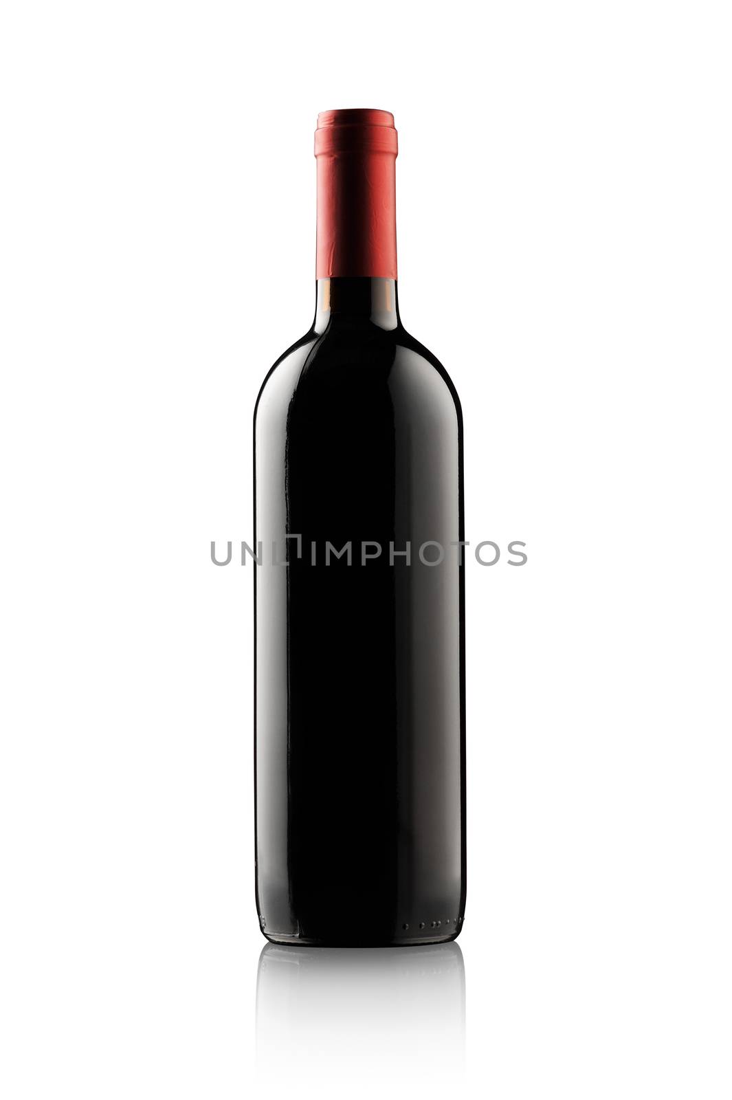 Red wine bottle isolated against white background with blank copy space. 