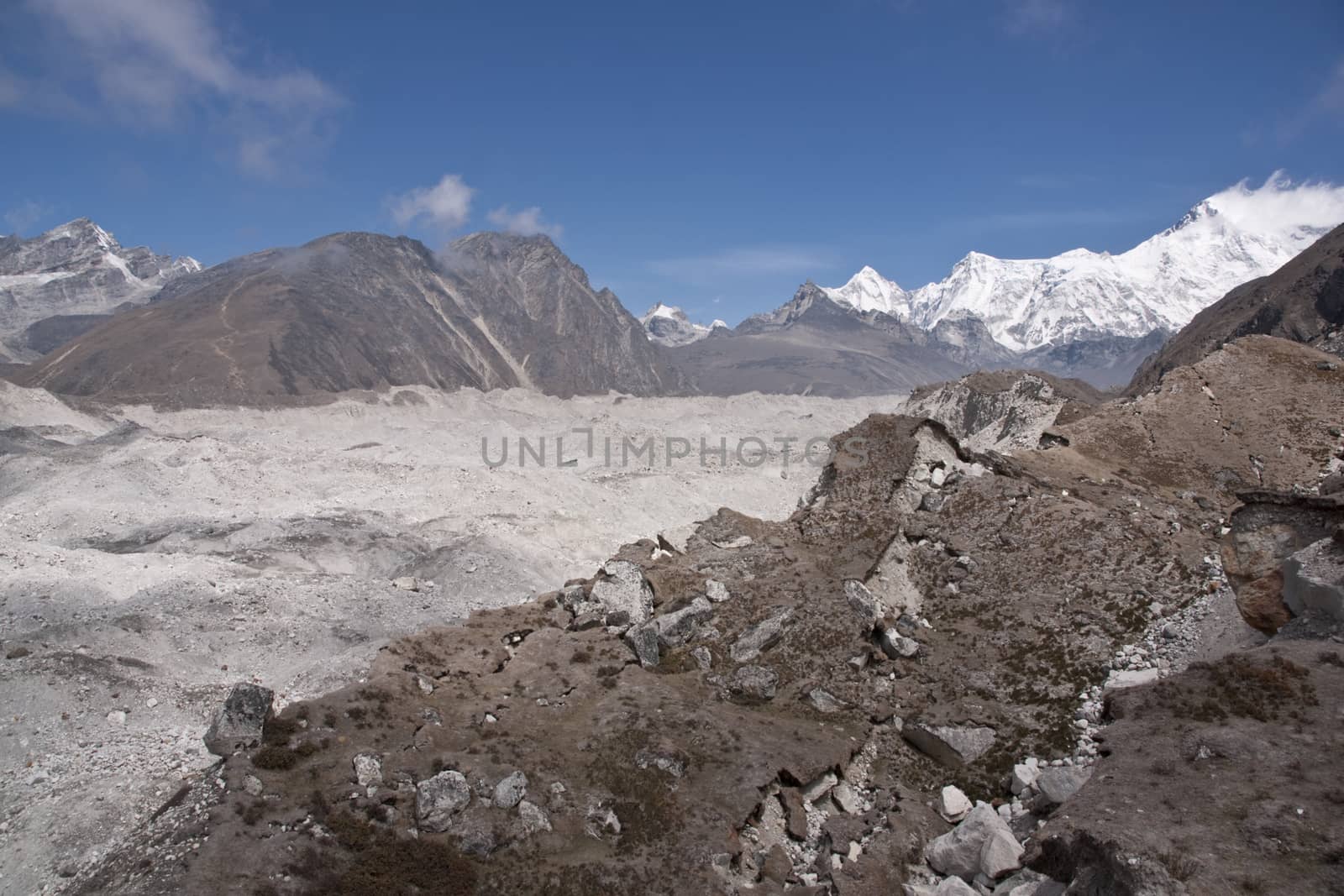 Overlooking the rubble strewn Ngozumpa Glacier 4700 meters up in the Himalaya Mountains of Nepal.