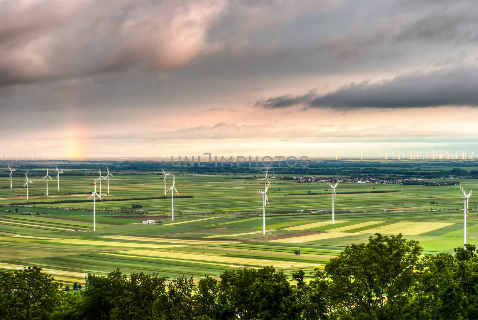 landscape with windmills in Austria near Berg