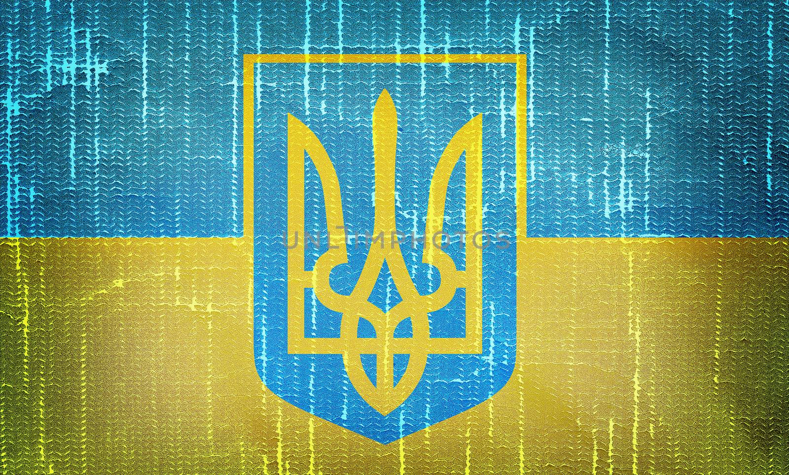 Ukrainian flag with trident on grunge  backround