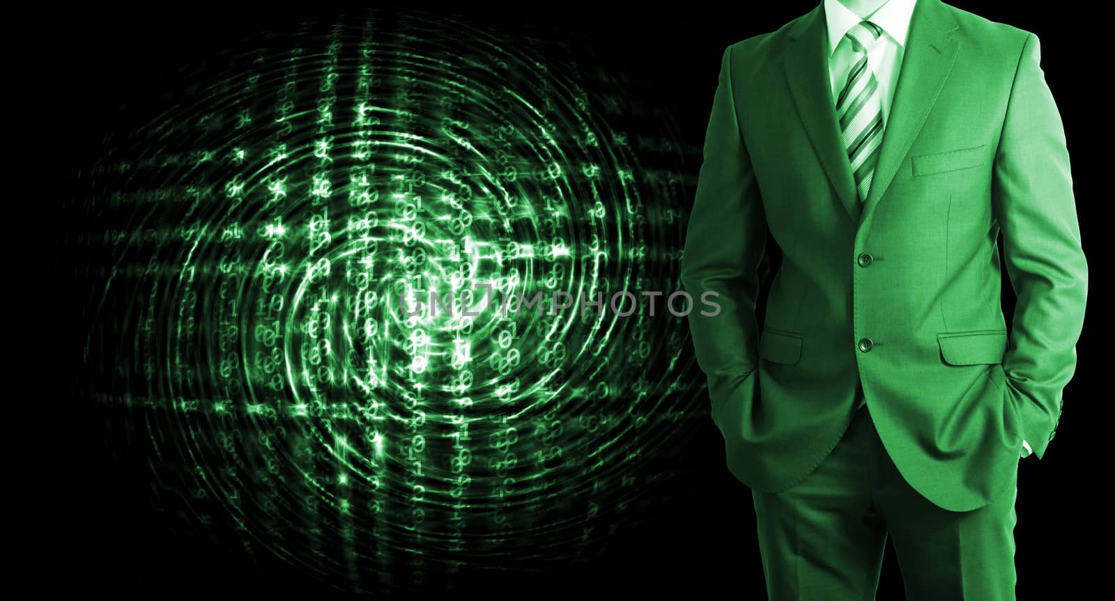 Businessman with background of digital code by cherezoff