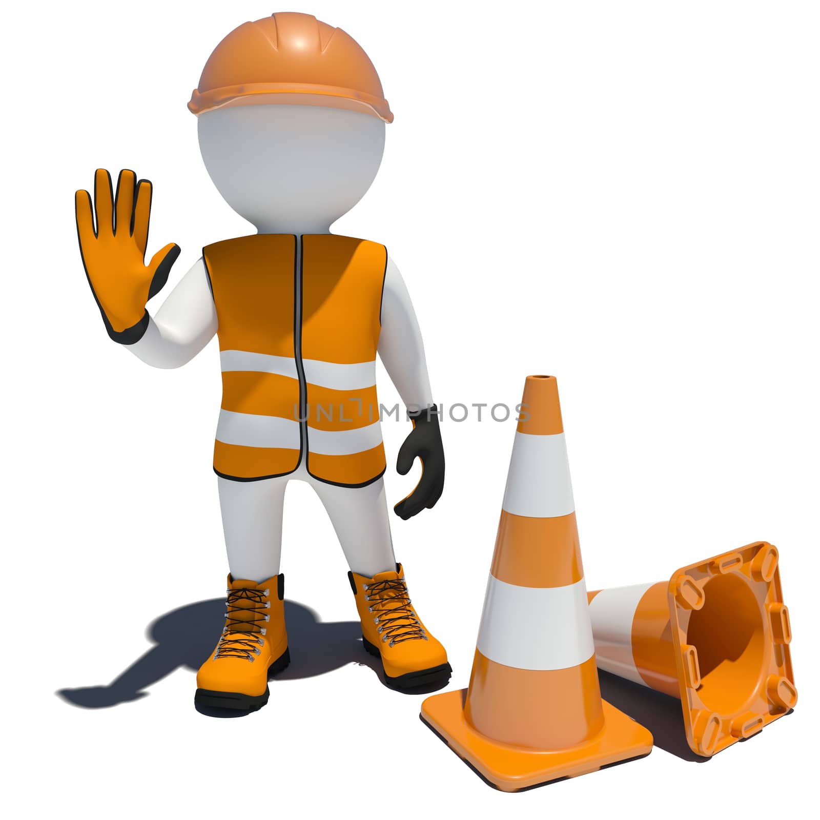 3d worker and traffic cones by cherezoff