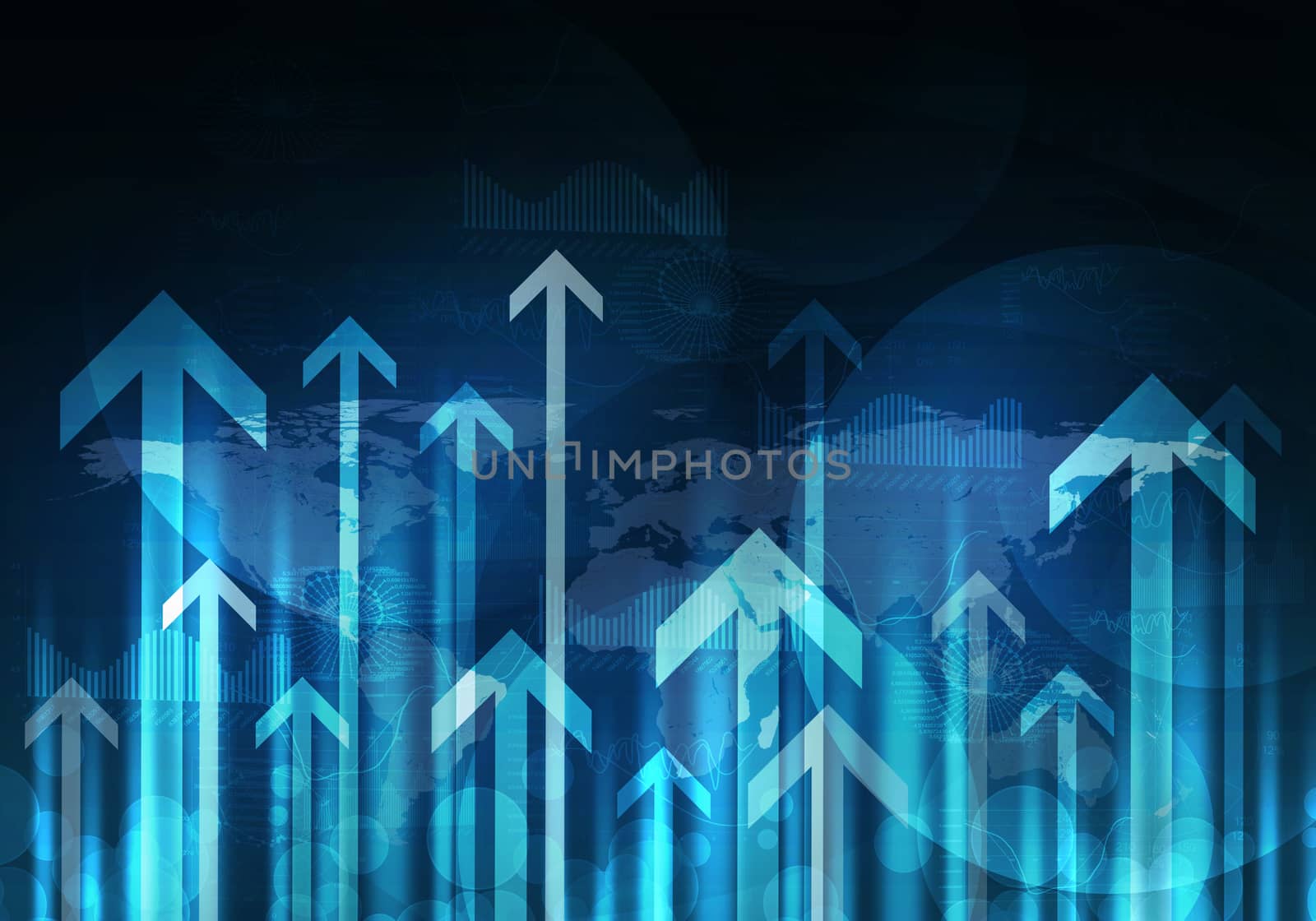 Glowing graphs and arrows. Hi-tech technological background