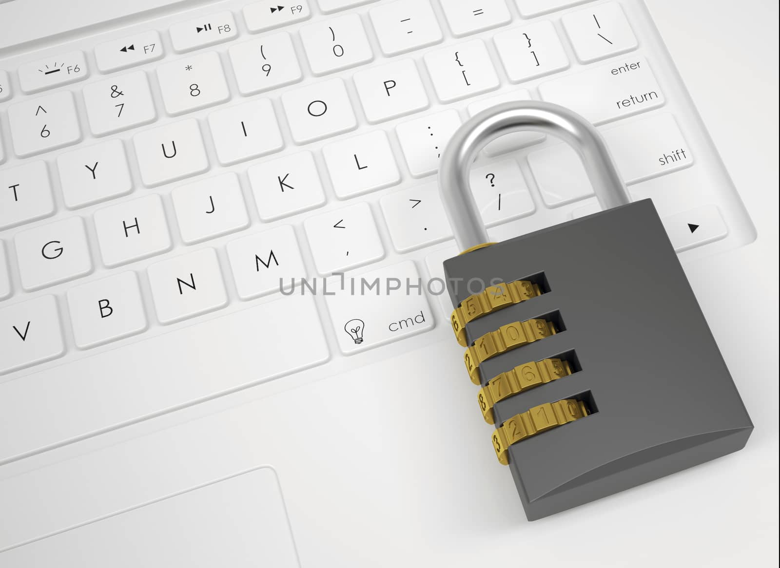 Combination lock on the keyboard. View from above