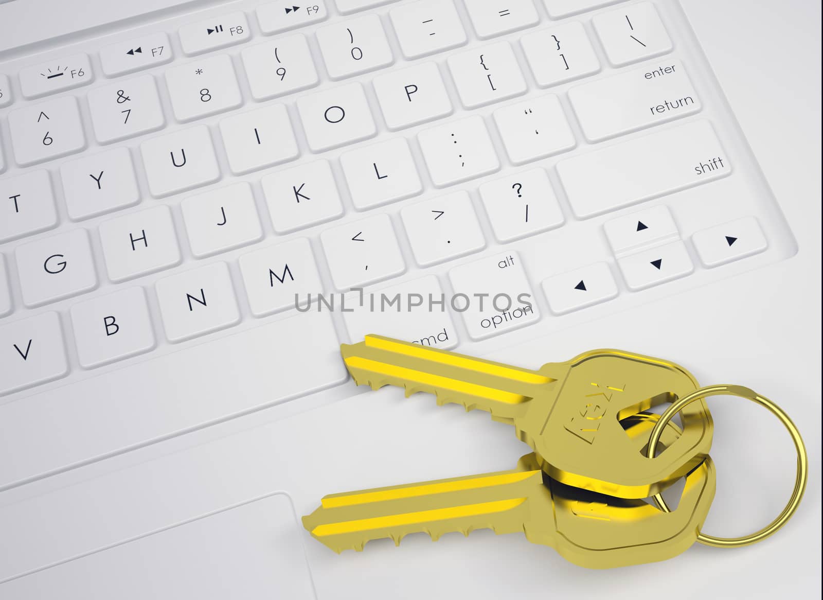 Two gold keys on the keyboard. View from above