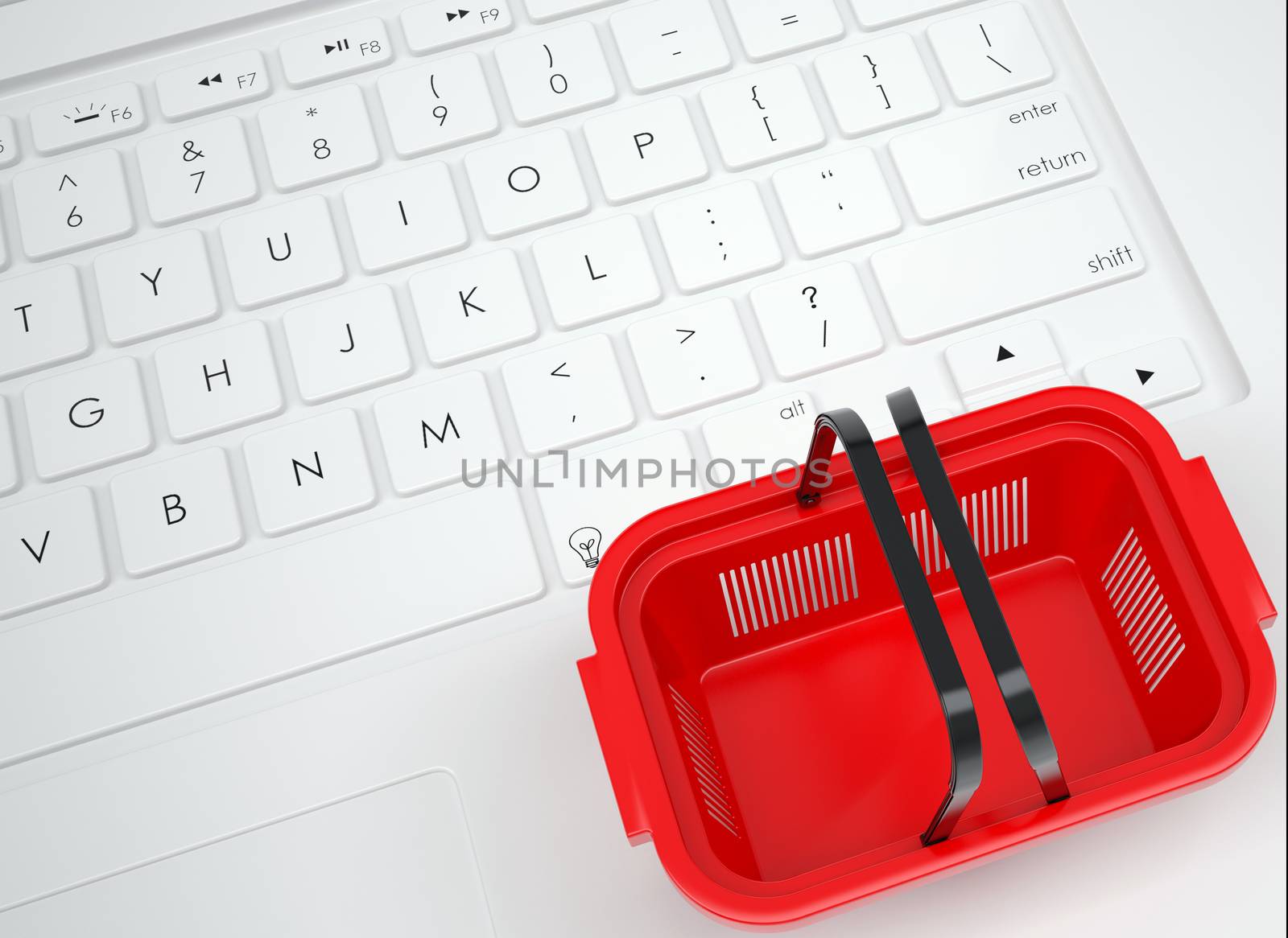 Shopping basket on the keyboard. View from above