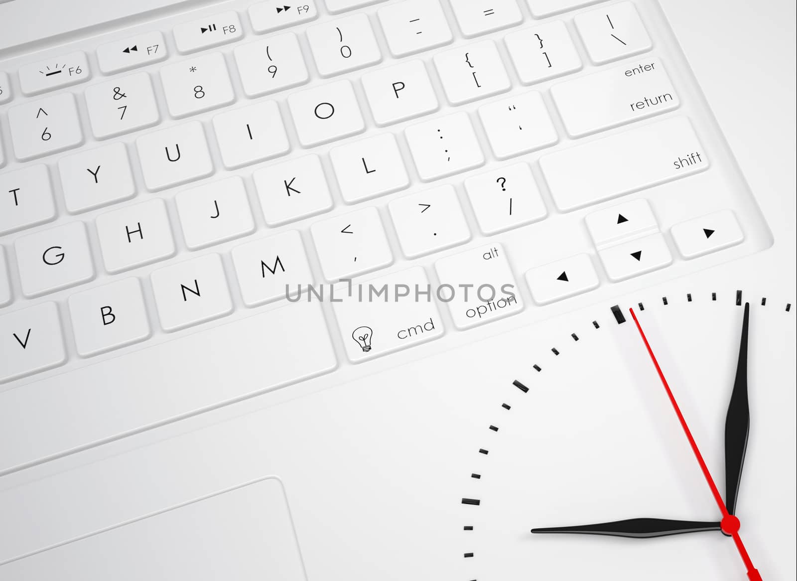 Clock face on the keyboard. View from above