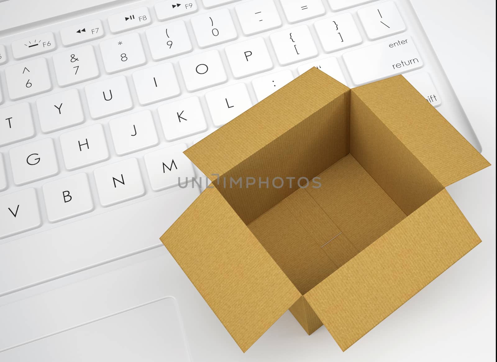 Open cardboard box on the keyboard by cherezoff