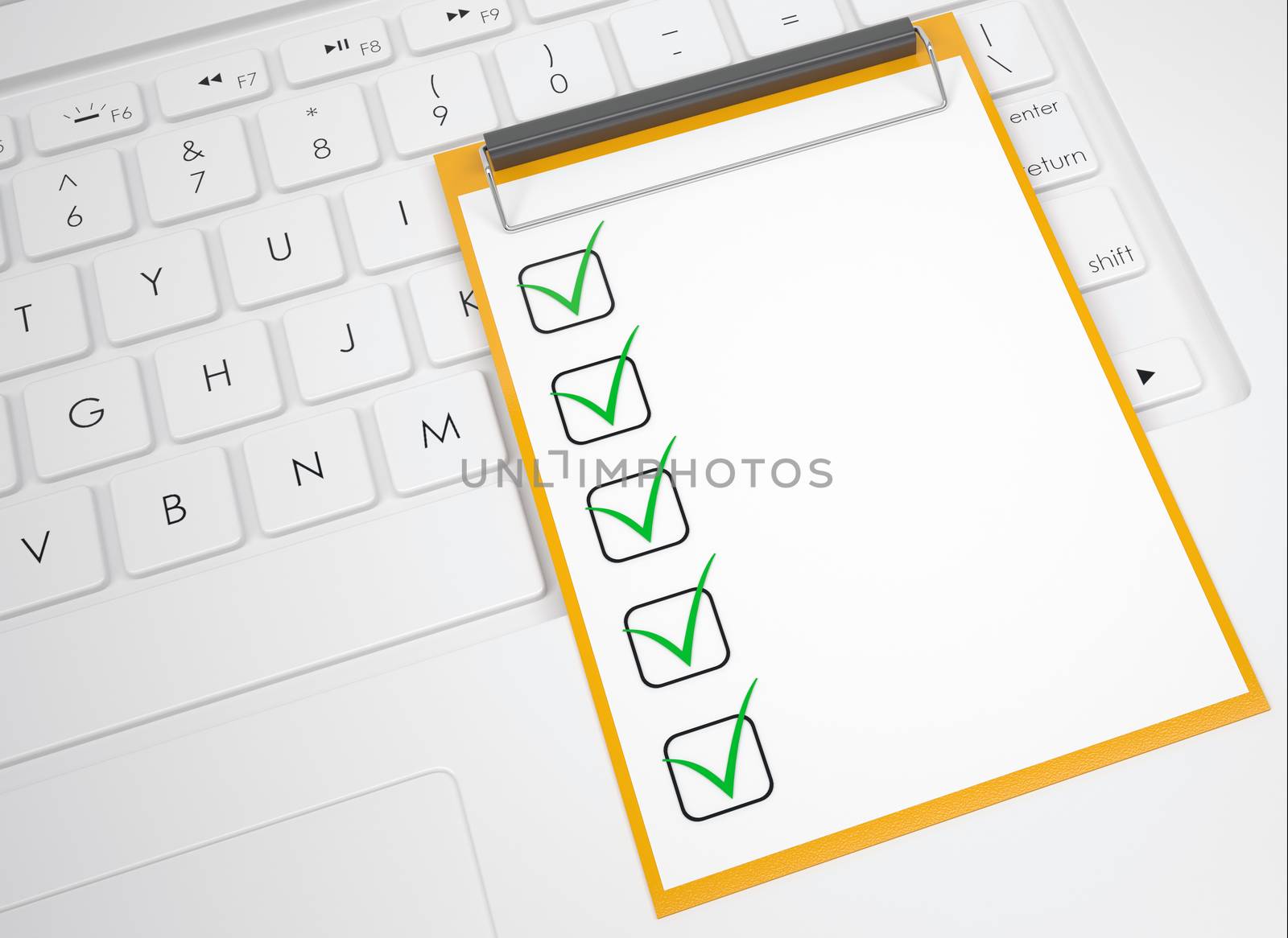 Checklist on the keyboard. View from above