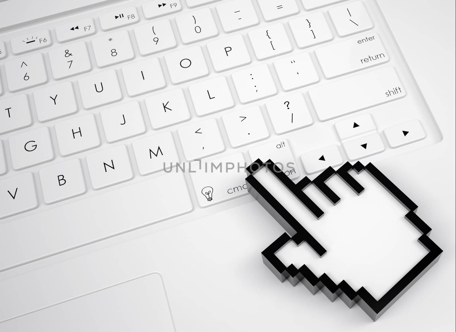 Stylized hand pointer on the keyboard by cherezoff