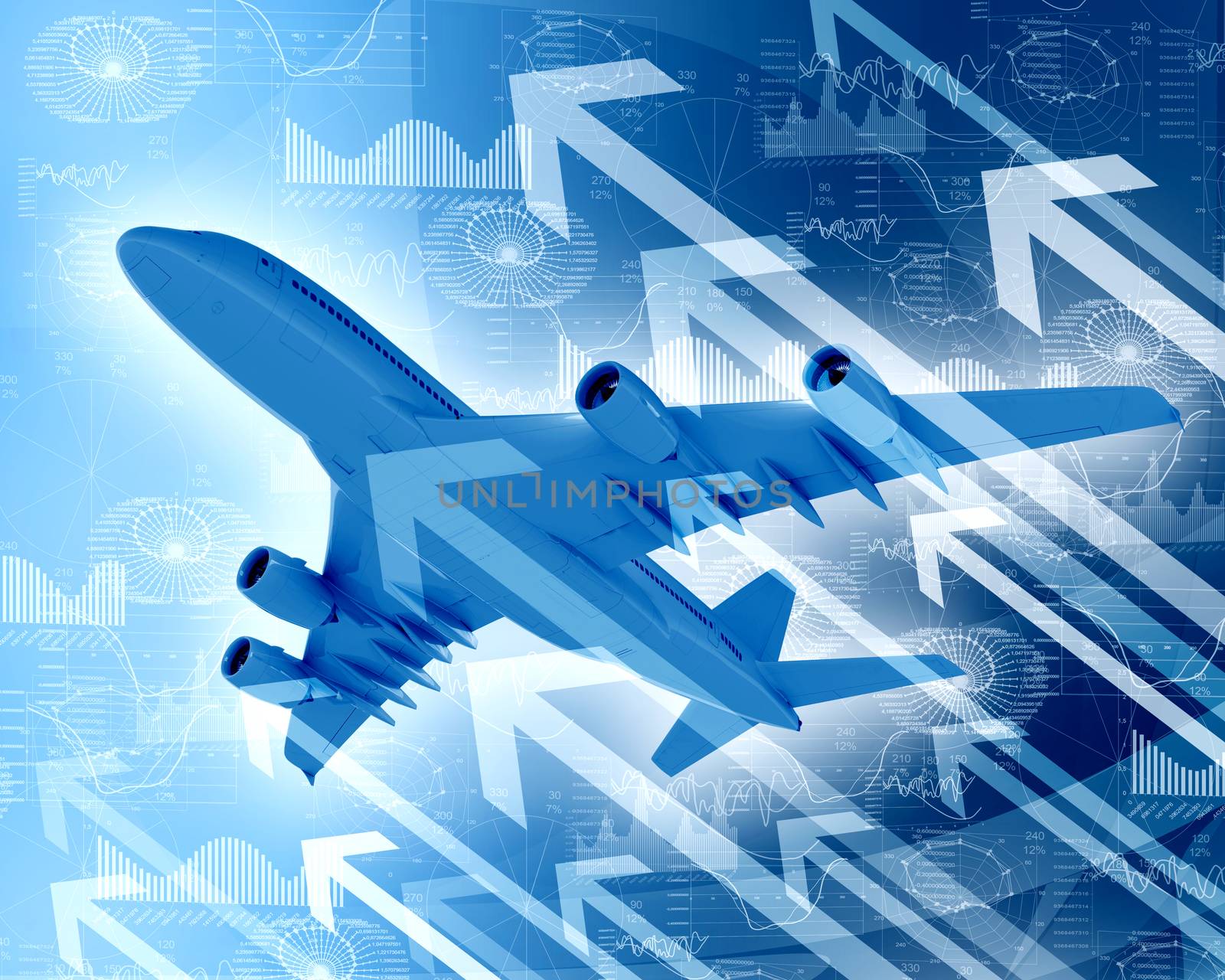 Airplane with the background of graphs and arrows by cherezoff