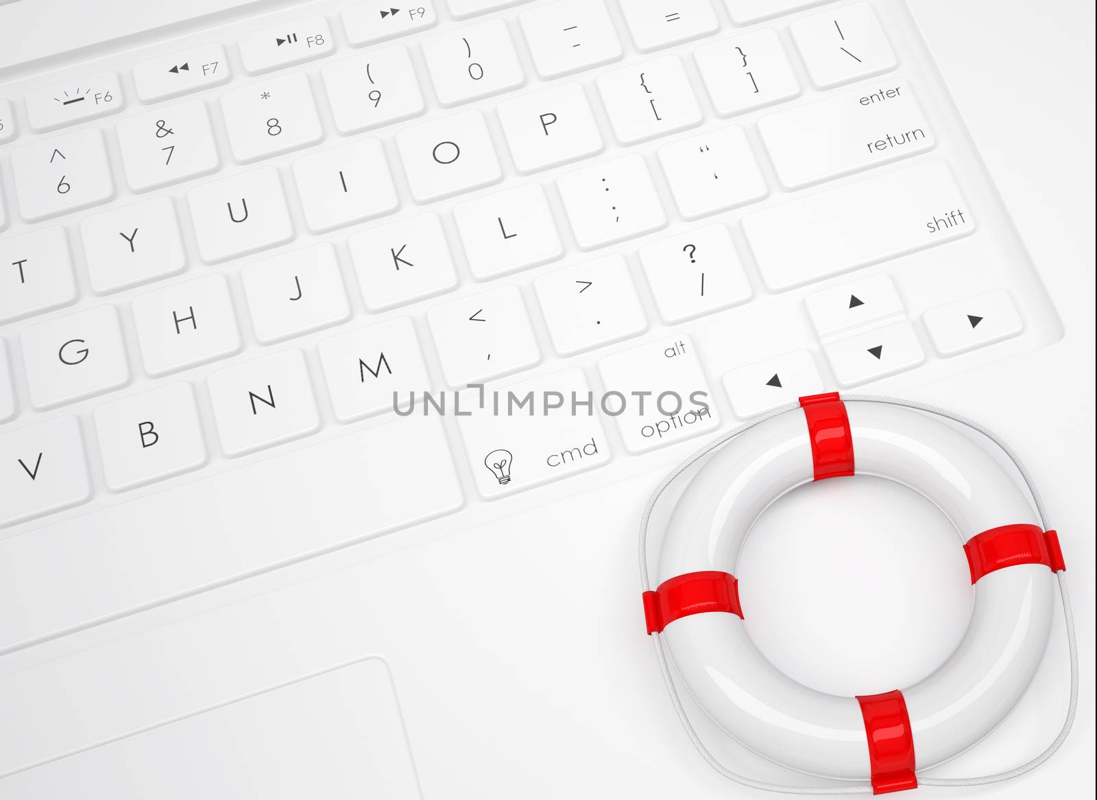 Lifebuoy on the keyboard. View from above