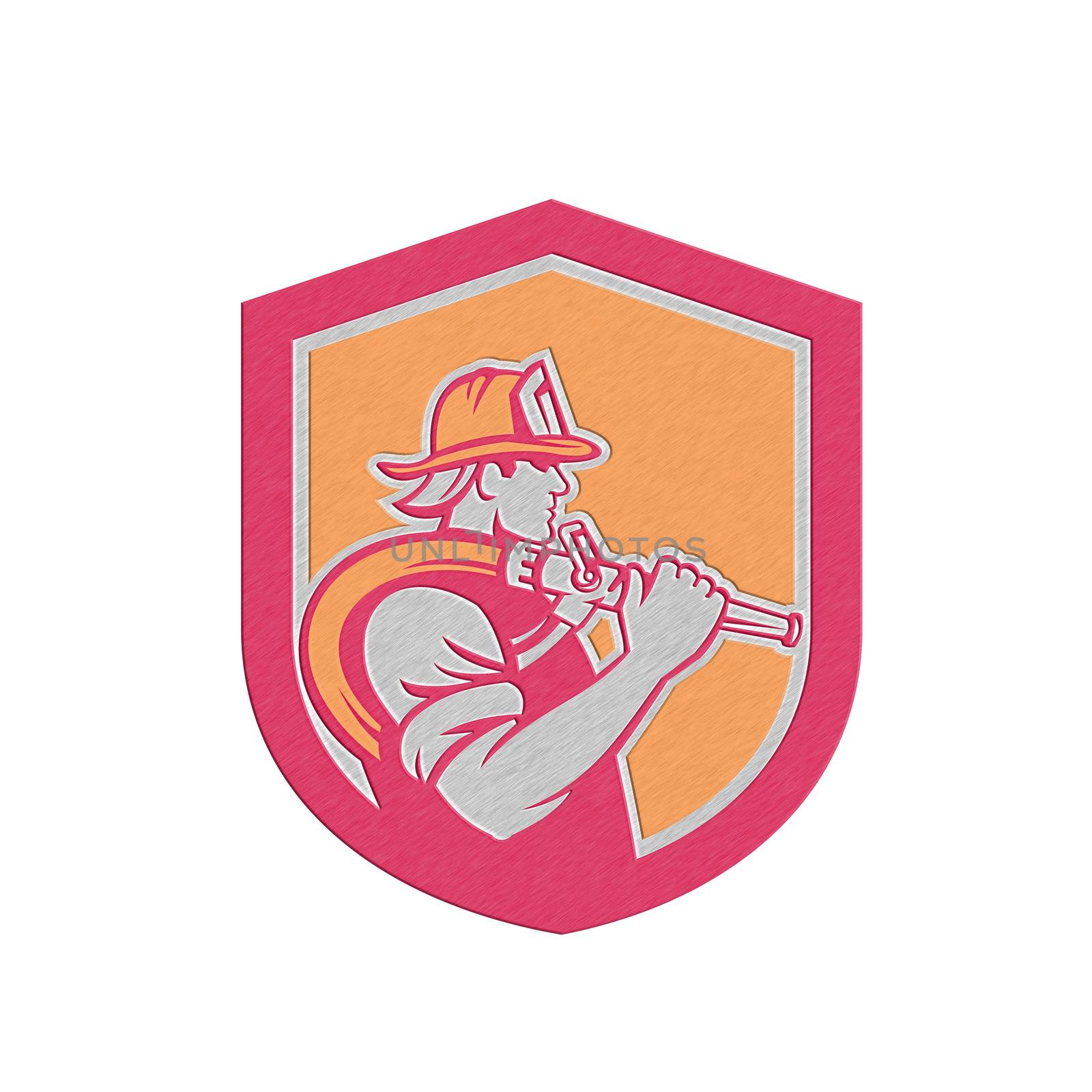 Metallic Fireman Firefighter Holding Fire Hose Shoulder Shield by patrimonio