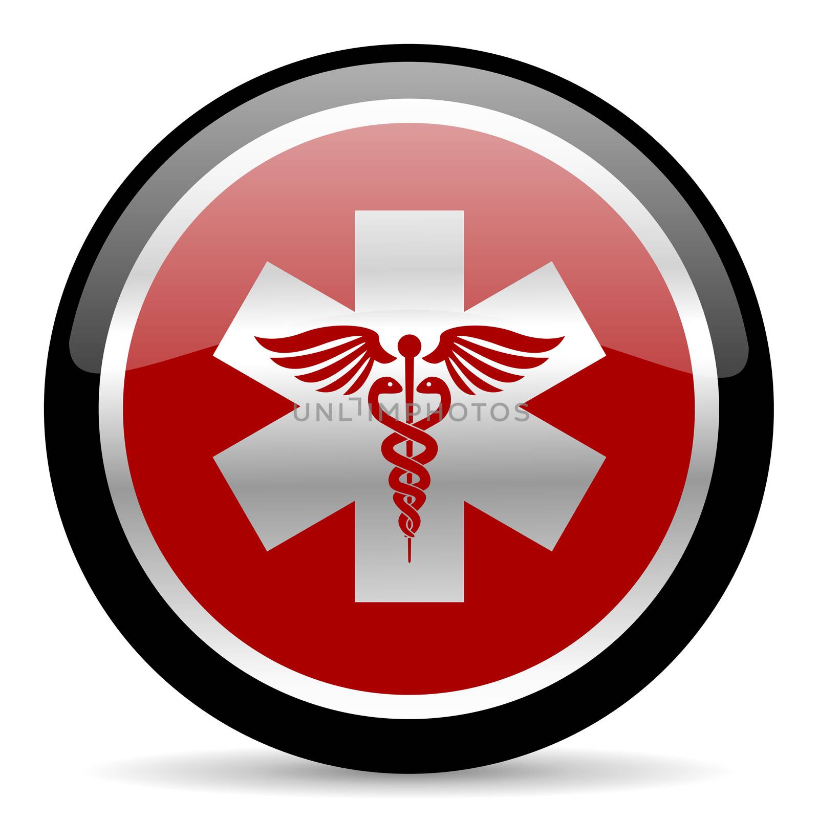 red glossy web button on white background