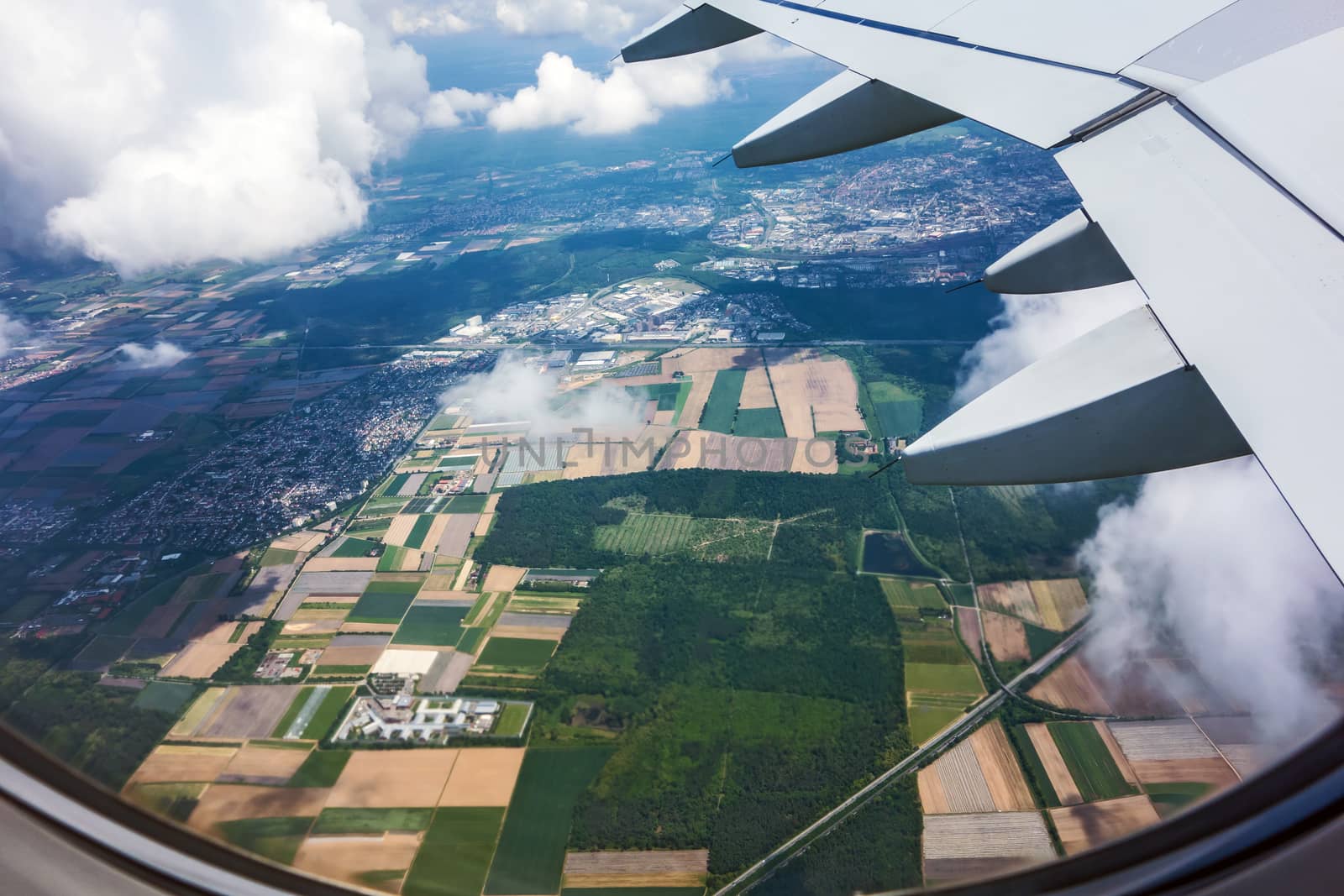over rural landscape, view during a flight over fields and forest