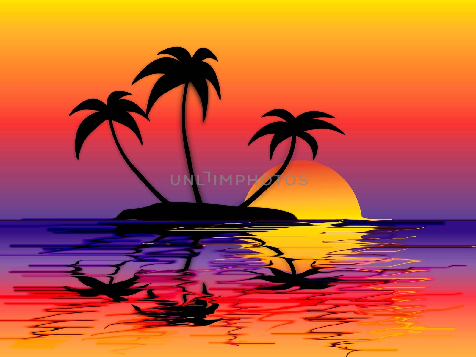 Sonnenuntergang auf einer kleinen Insel Grafik
