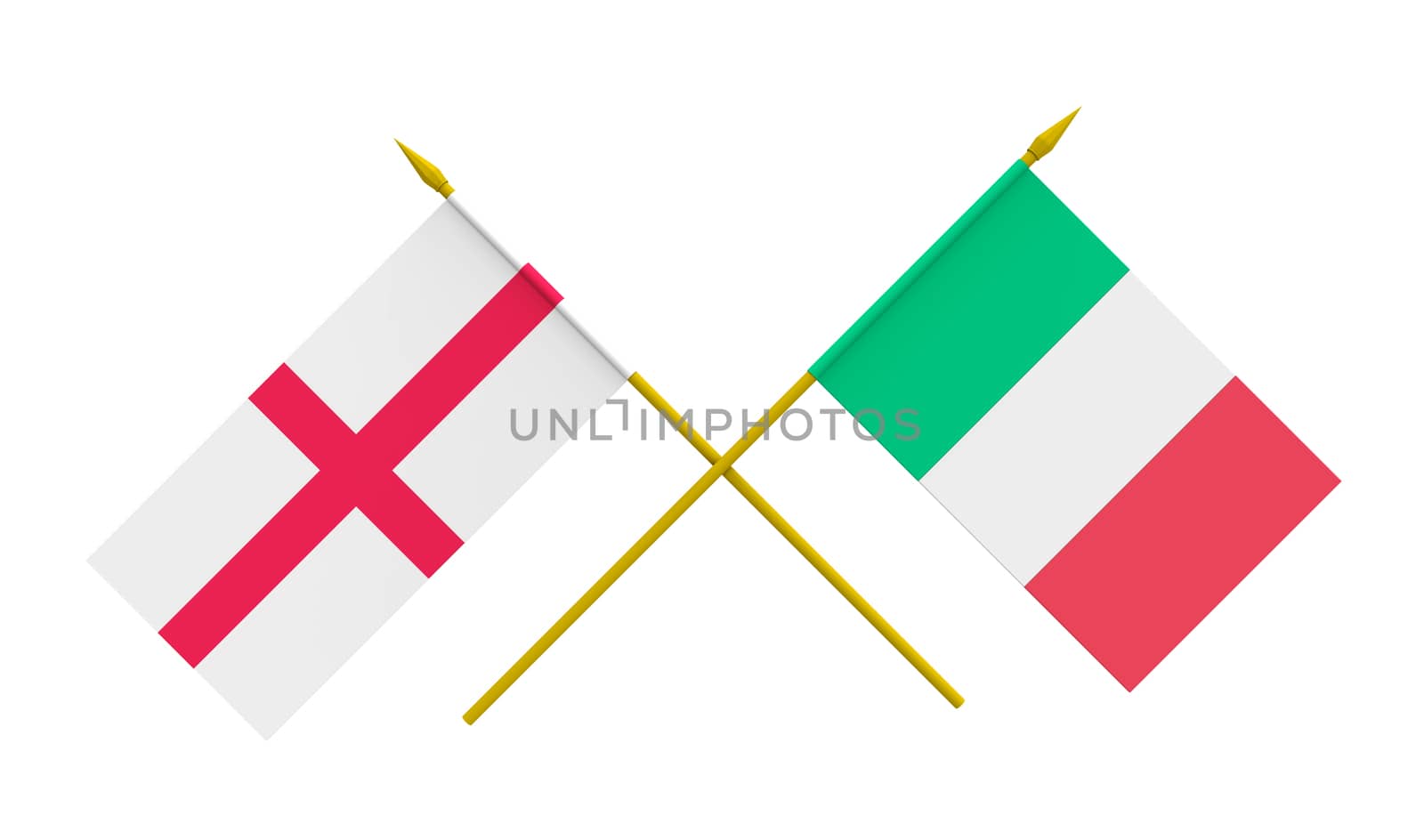 Flags of England and Italy, 3d render, isolated