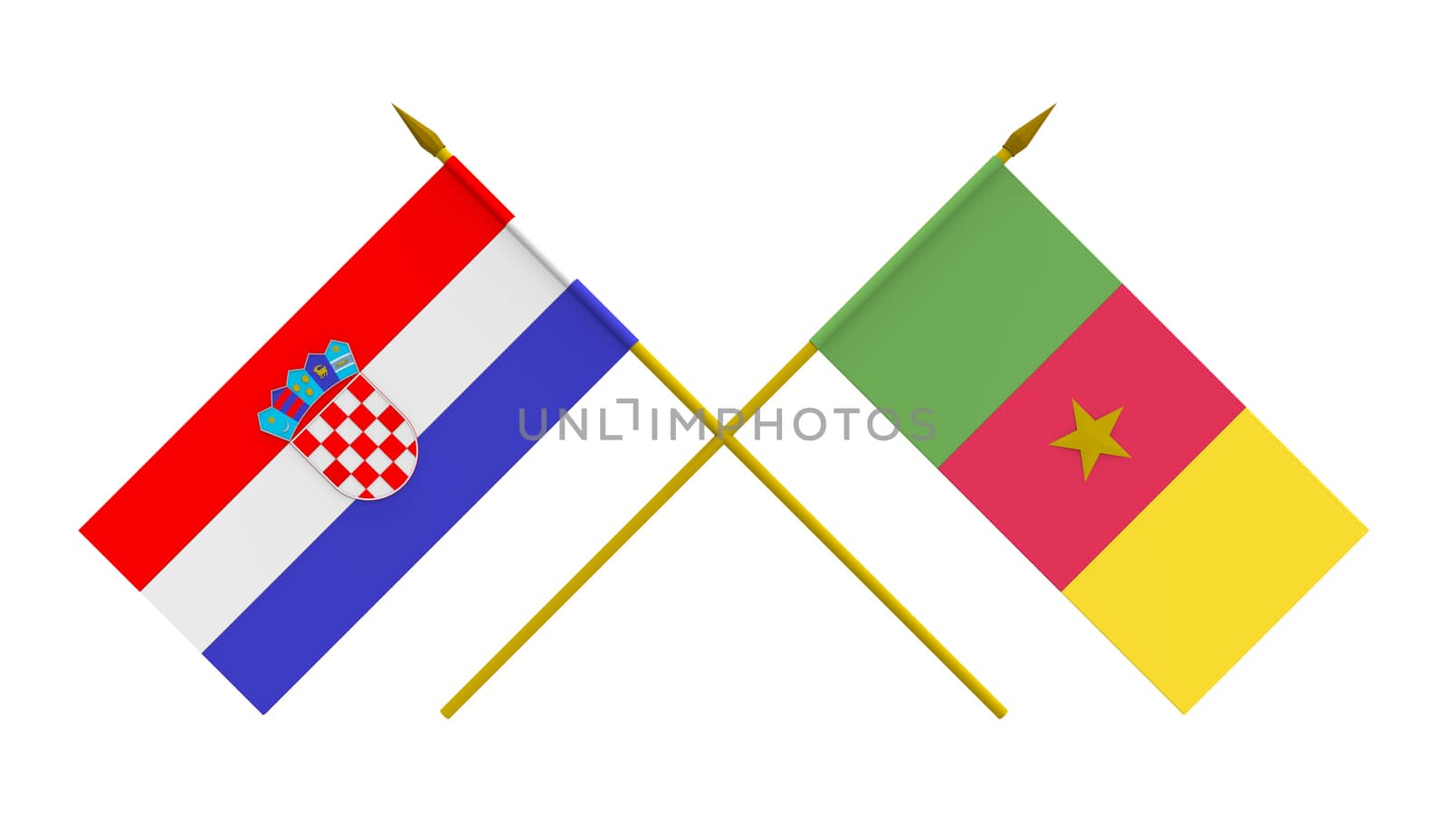 Flags of Croatia and Cameroon, 3d render, isolated