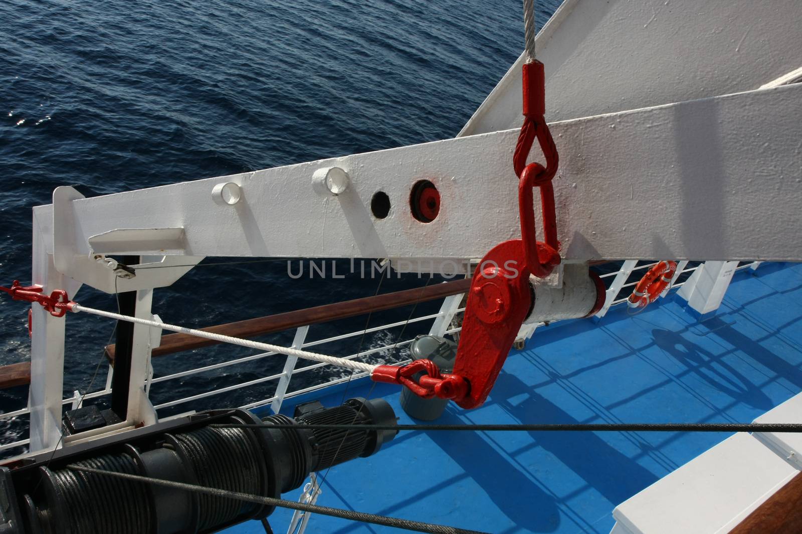 Various ship equipment on the ferry at the Mediterranean sea