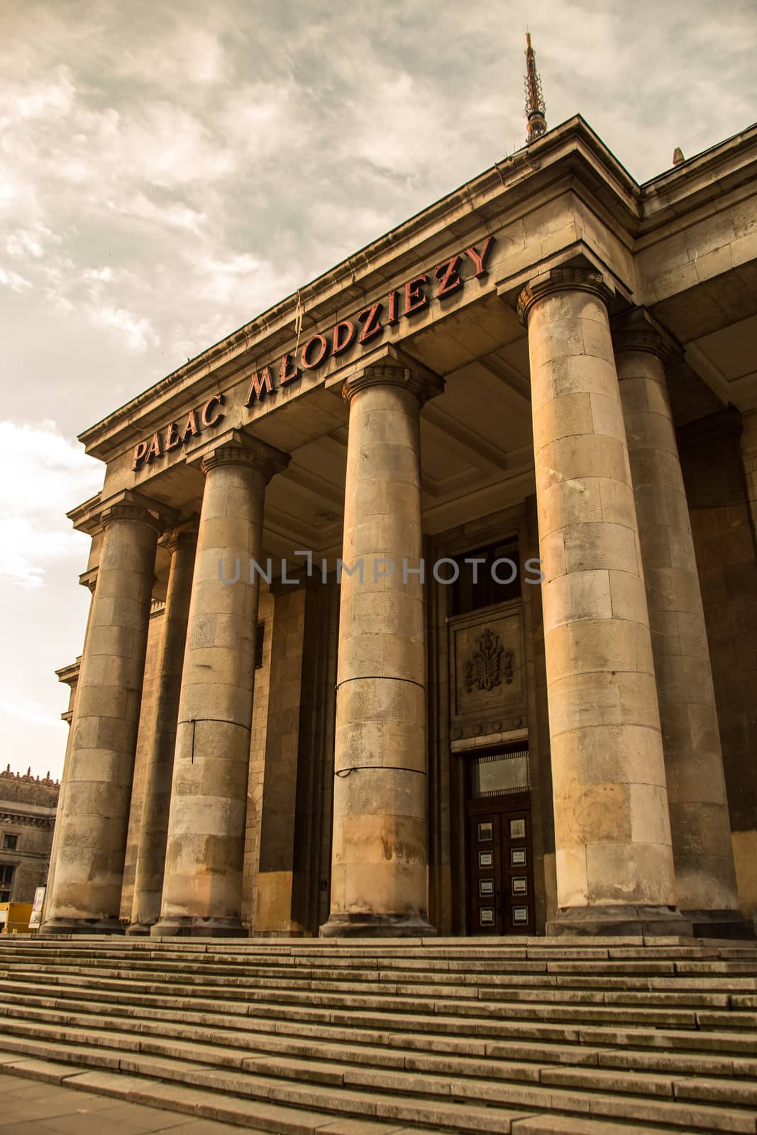 Warsaw historical architecture - Palace of Culture and Science. Monumental skyscraper in Warsaw city, Poland. Socialism symbol.