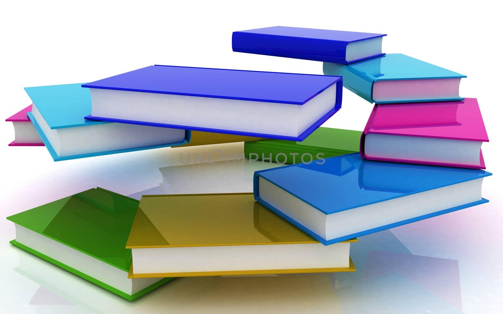 colorful real books on a white background