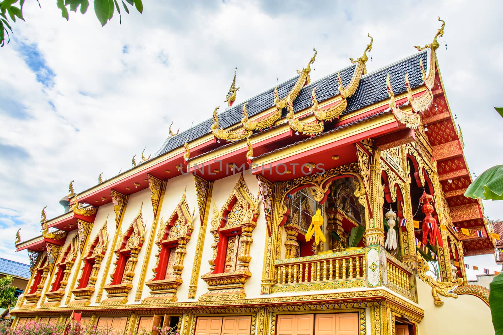 The beautiful golden temple in the North of Thailand. It was built from the donation money of the people in the village