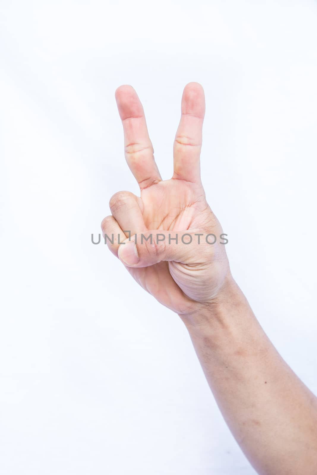 The isolated victory fingers on the white background