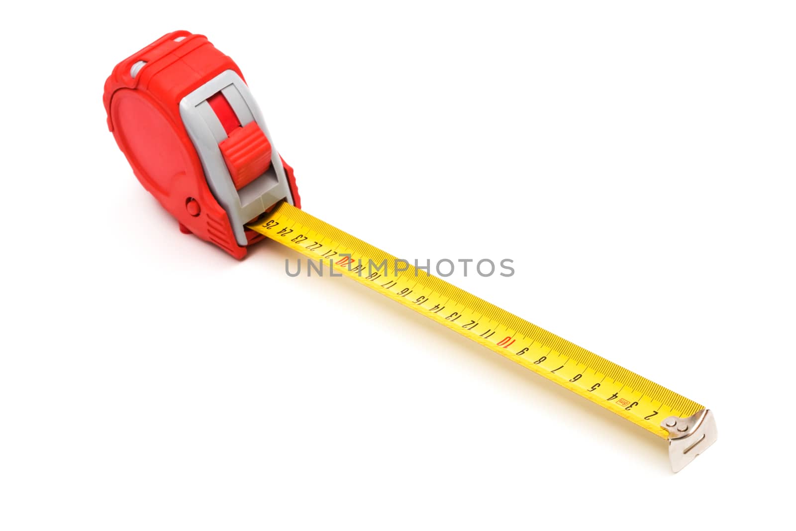 Red new tape-measure on a white background