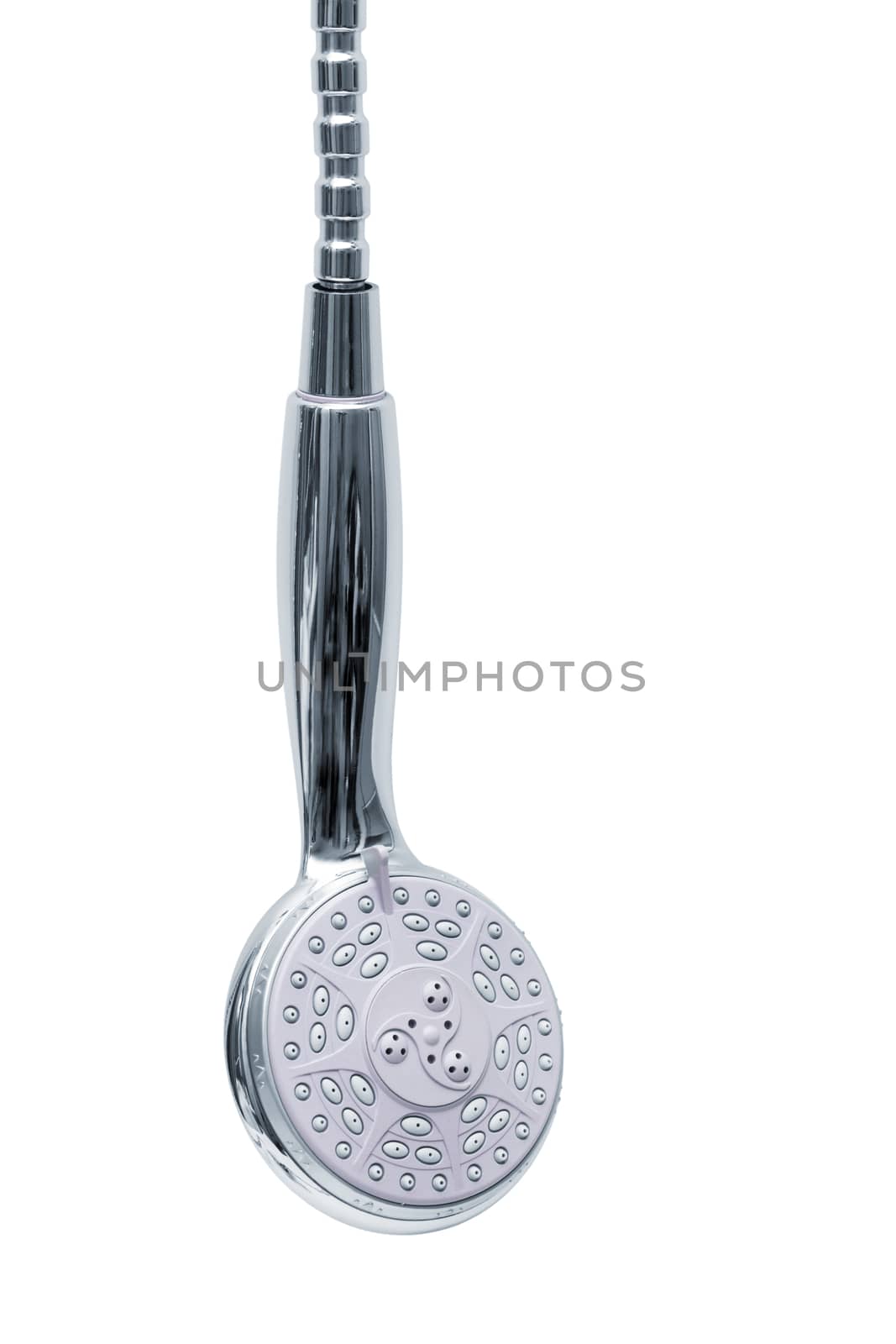 new modern metal shower on white background