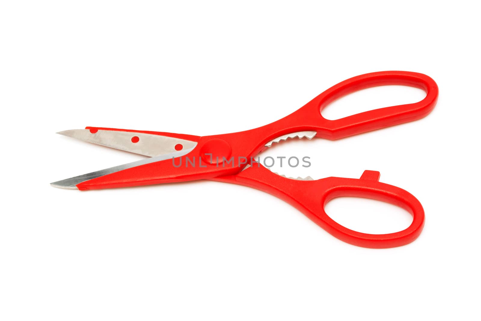 Modern kitchen scissors on a white background