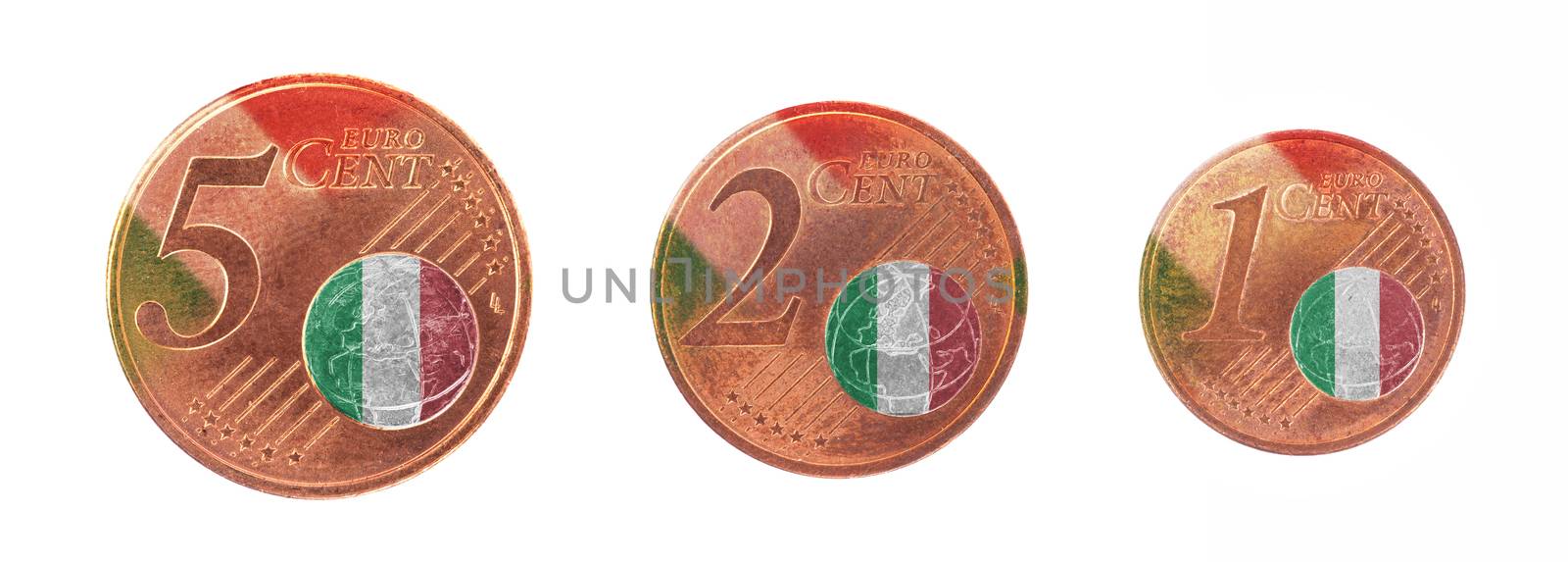 European union concept - 1, 2 and 5 eurocent, flag of Italy