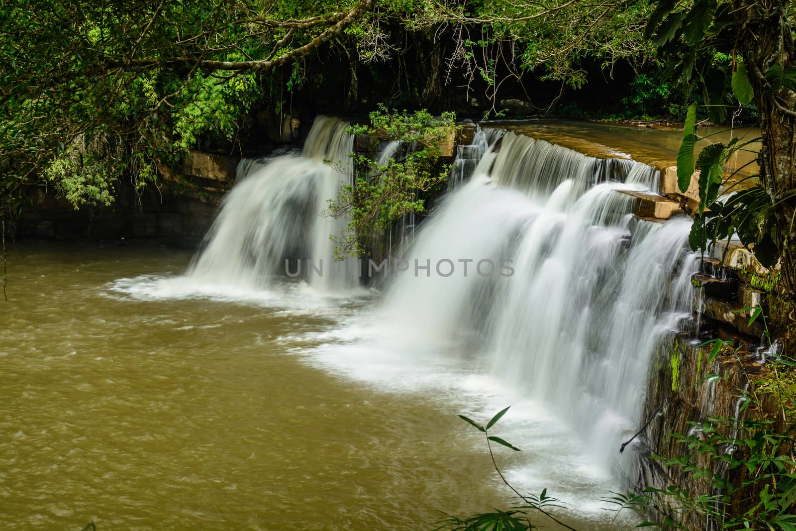 the beautiful fresh waterfall in the national park laid on the mountain